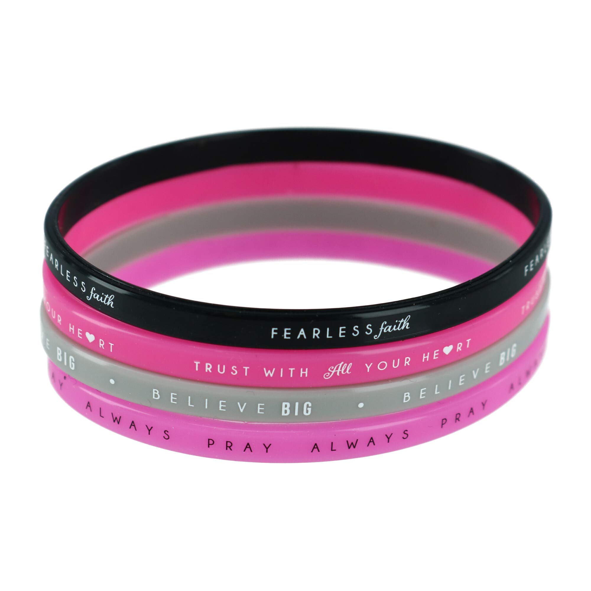Faithworks Threads of Faith Silicone Wristband Bracelets 4-Pack - Inspirational Christian Bracelet Set for Men & Women - One Size Fits All - Perfect for Church, Bible Study & Daily Motivation