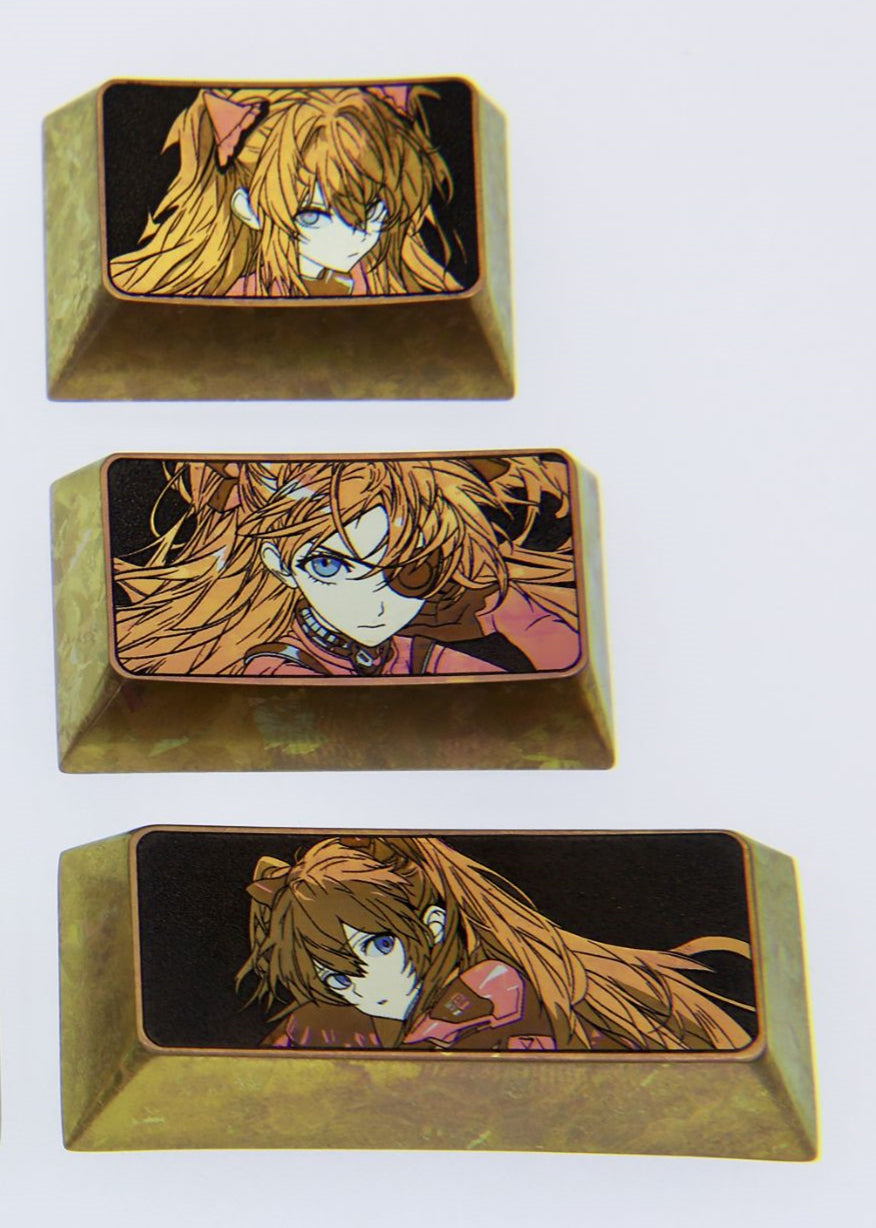 Custom Anime Asuka EVA Titanium Alloy Keycap Set - Personalized TAB, CAPS, SHIFT Keycaps for Mechanical Keyboards | Perfect for Gaming, Typing & Anime Fan Collections