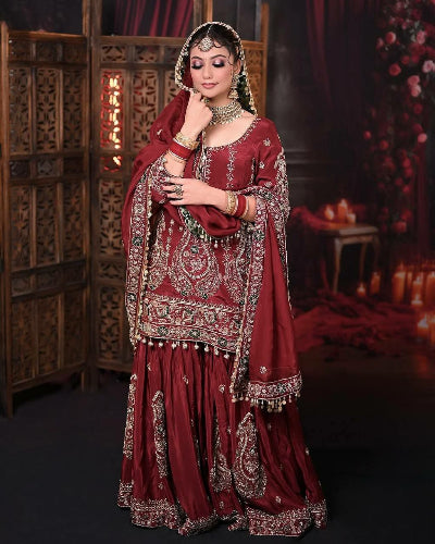 Elegant Rusty Georgette Sharara Suit Set for Women | Festive Ethnic Wear | Perfect for Weddings, Parties & Special Occasions