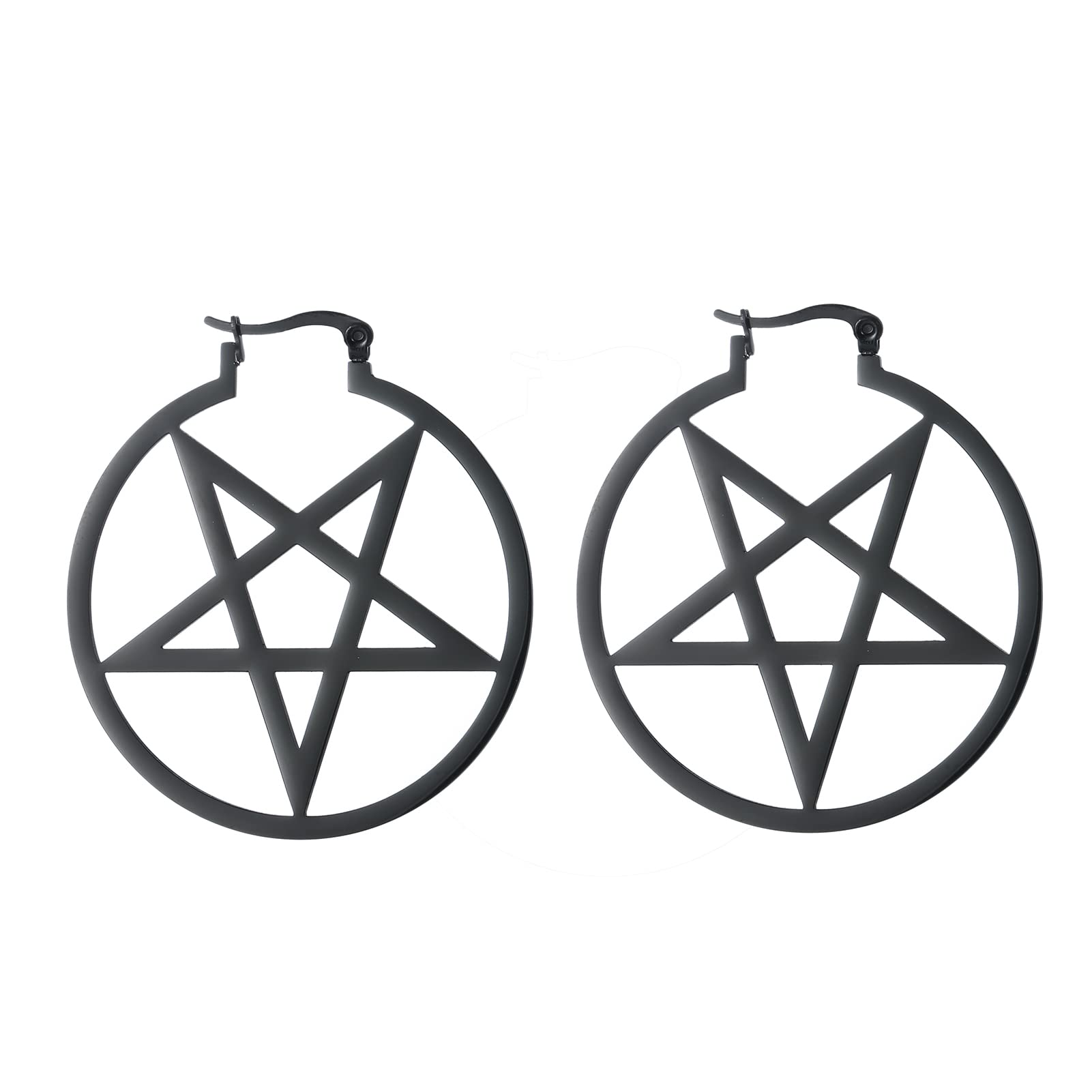 LIKGREAT Large Pentagram Earrings for Women - Gothic Pentacle Buckle Hoop Earrings - Wiccan Pagan Jewelry - Perfect for Halloween Parties, Witchy Aesthetic & Boho Fashion
