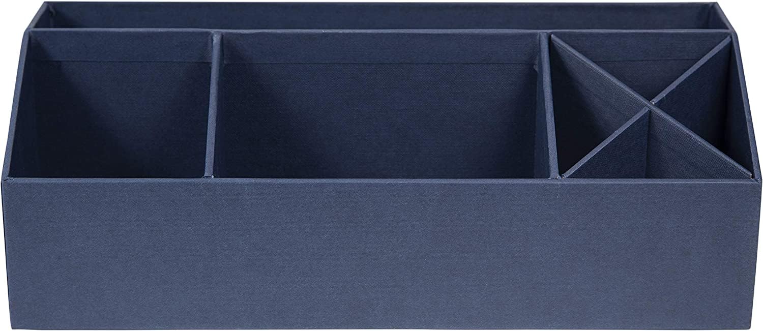Bigso Elisa Desktop Organizer - 7-Compartment Office Desk Organizer for Pens, Paper Clips, Staplers & More - Durable Blue Storage Tray (13.1