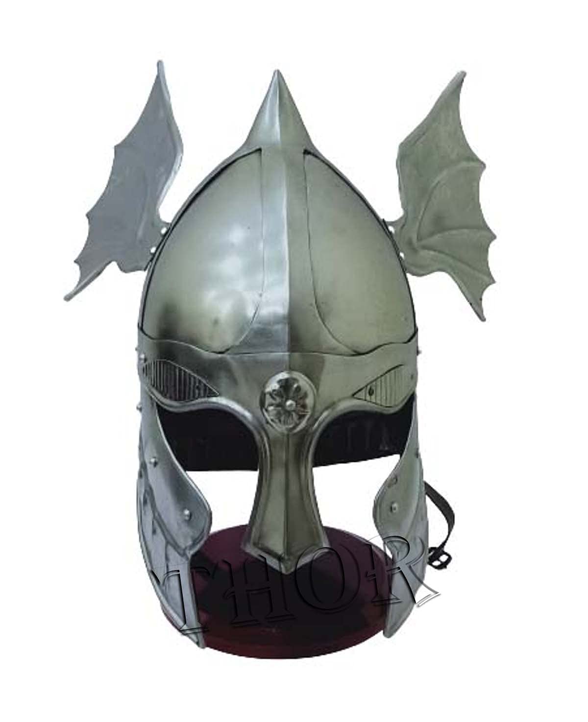 Authentic Medieval Viking Norman Helmet Replica - Rustic Warrior Armor Display on Wooden Stand - Perfect for Viking Cosplay, Historical Reenactments & Vintage Home Decor - Unique Gift for History Enthusiasts