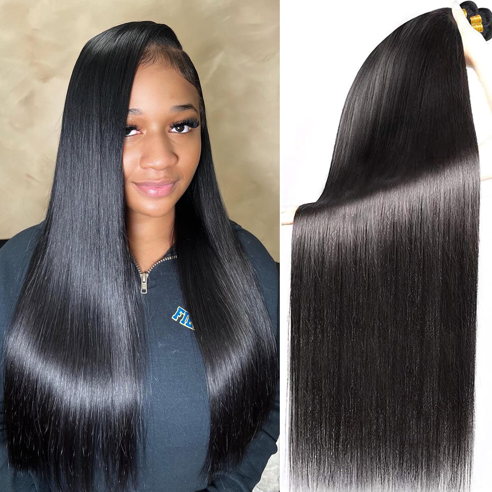 3 Bundles 100% Unprocessed Brazilian Virgin Hair Extensions - 26/28/30 Inch Straight Raw Human Hair Weft Bundles for Women | Natural Black Color | Perfect for Daily Styling, Weaves & Protective Hairstyles