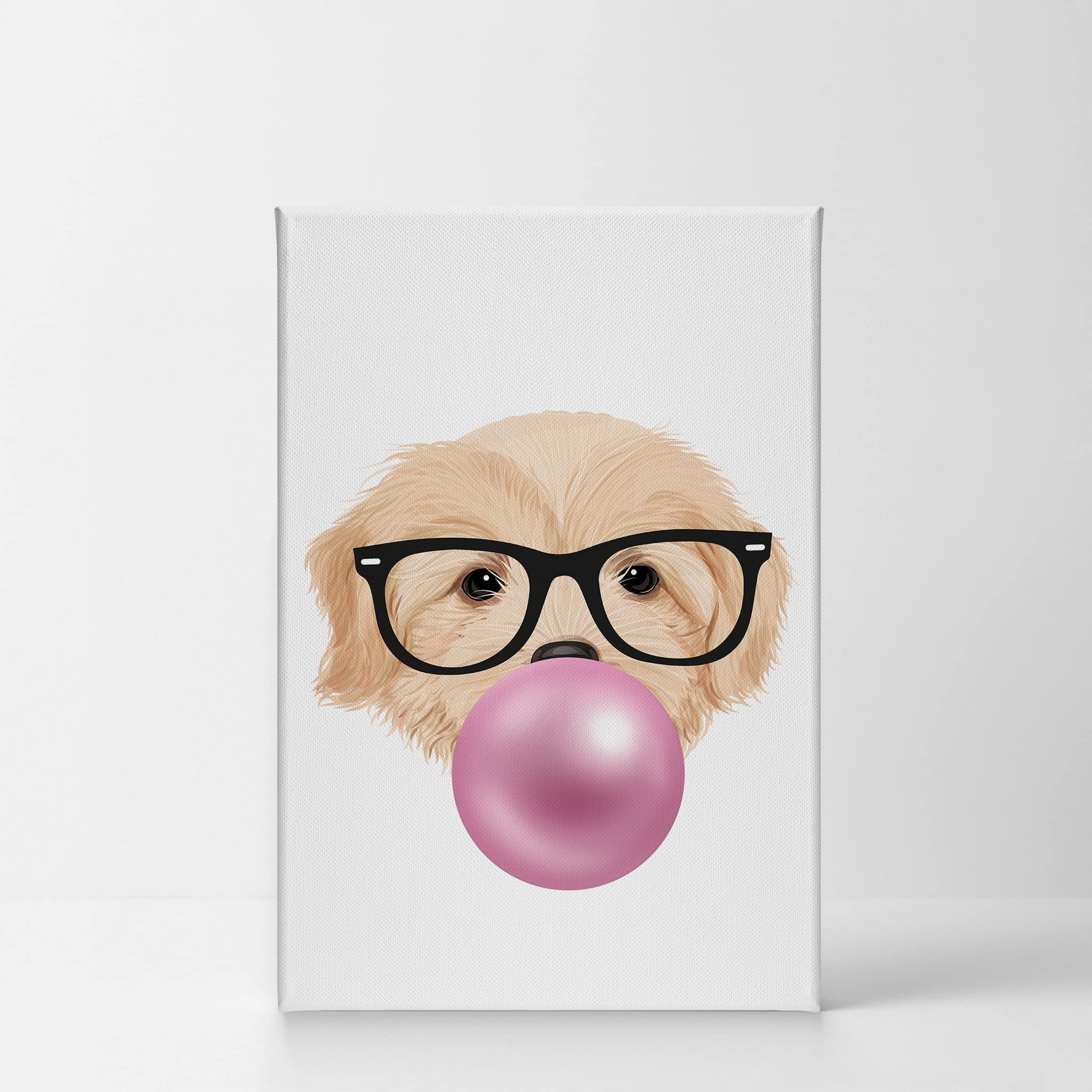 Golden Retriever Puppy Portrait with Glasses Chewing Bubble Gum - Canvas Wall Art Print for Dog Lovers - Perfect for Living Room, Bedroom, Nursery & Kids Room Decor - 36x24 Inches - Funny Pet Gift Idea for Dog Owners & Animal Lovers
