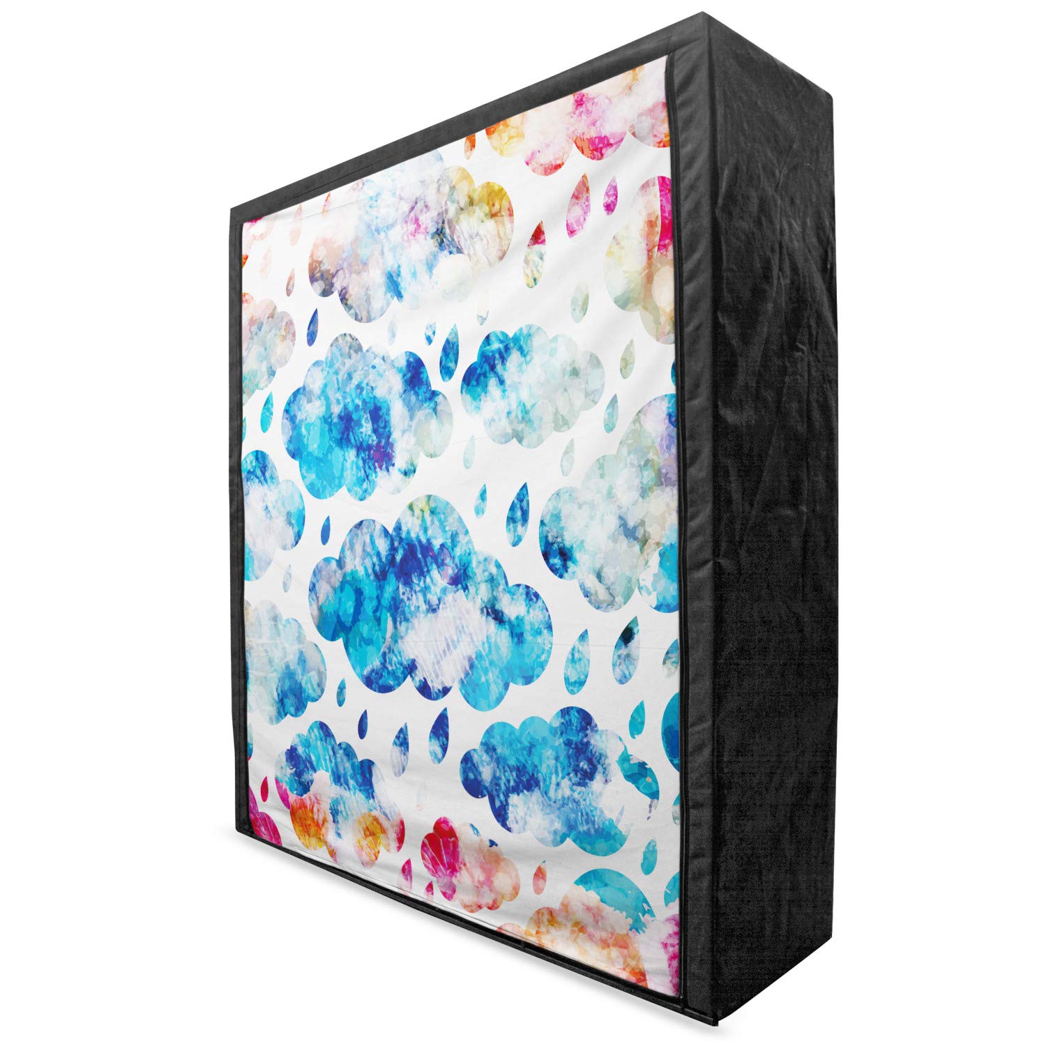 Ambesonne Modern Portable Fabric Wardrobe - Colorful Clouds & Raindrops Weather Pattern, 59