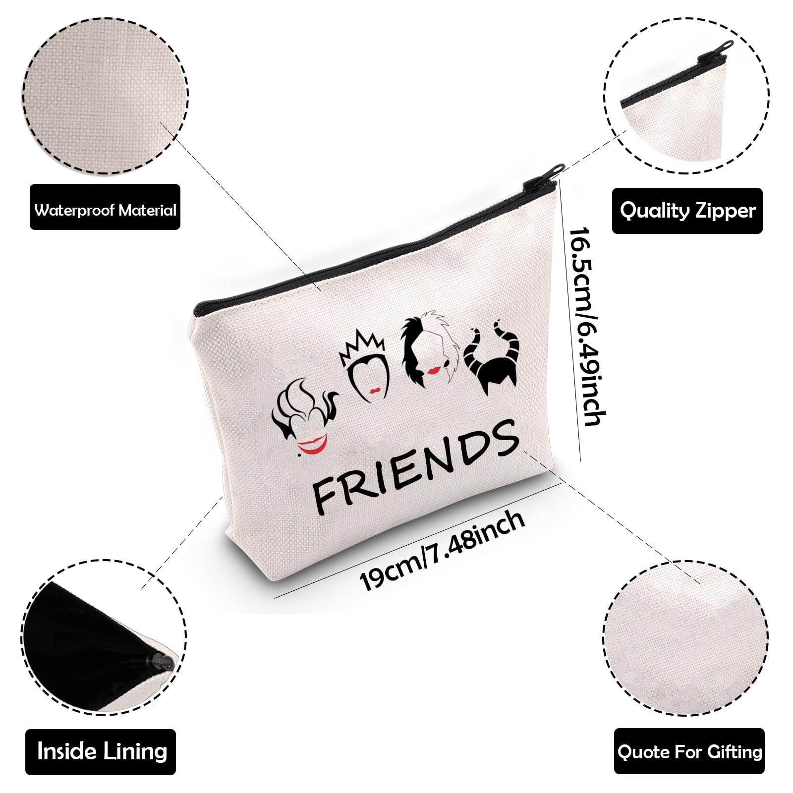 ZJXHPO Villains Friends Makeup Bag - Evil Females Gift Set for BFF, Witch Cosmetic Pouch (Friends TV Show Inspired) - Perfect for Halloween Costumes, Cosplay Parties & Unique Birthday Gifts