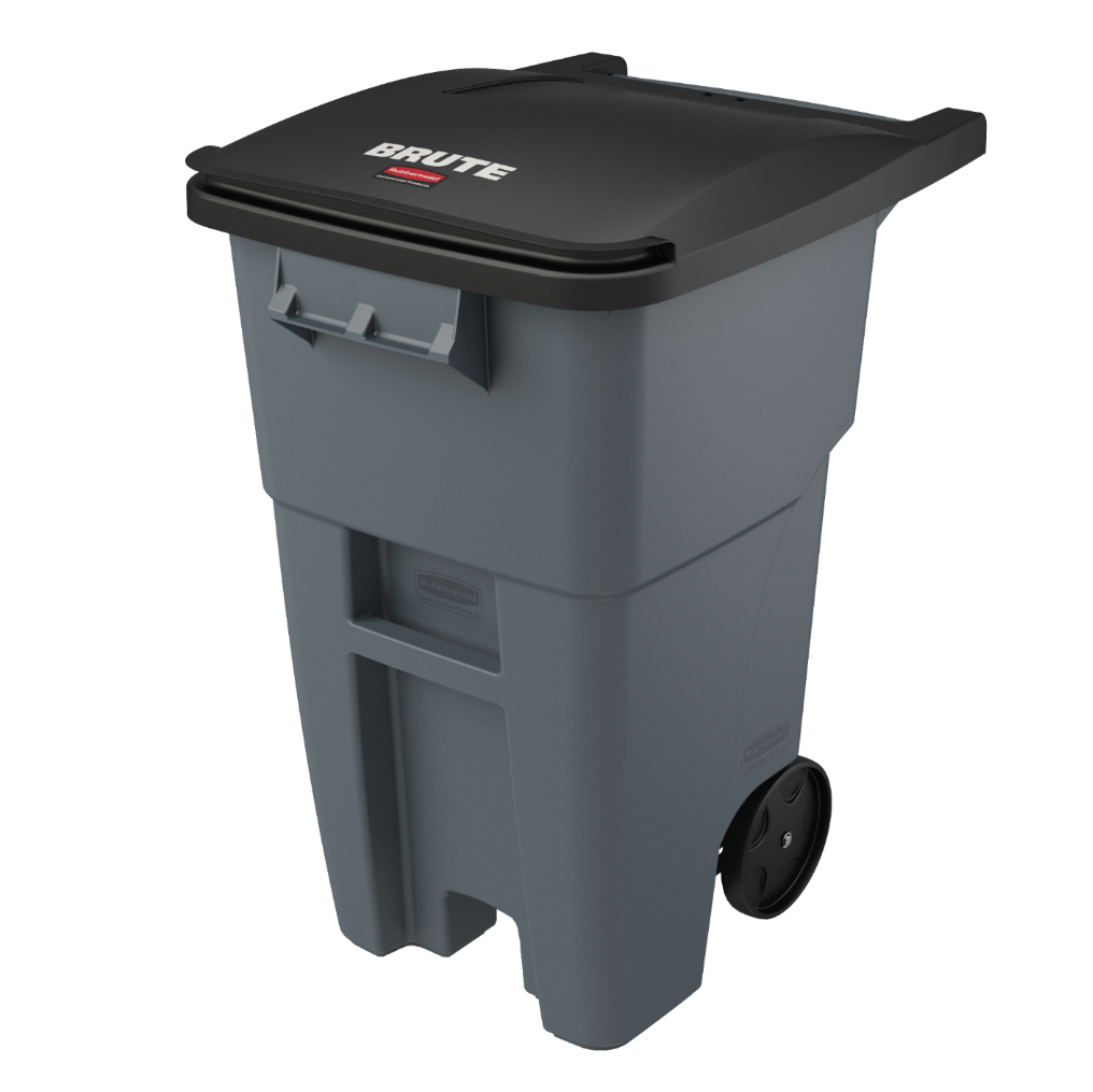 Rubbermaid Brute 50 Gallon Heavy-Duty Rectangular Rolling Trash Can with Secure Lid - Grey | Ideal for Commercial Kitchens, Office Buildings & Outdoor Waste Disposal