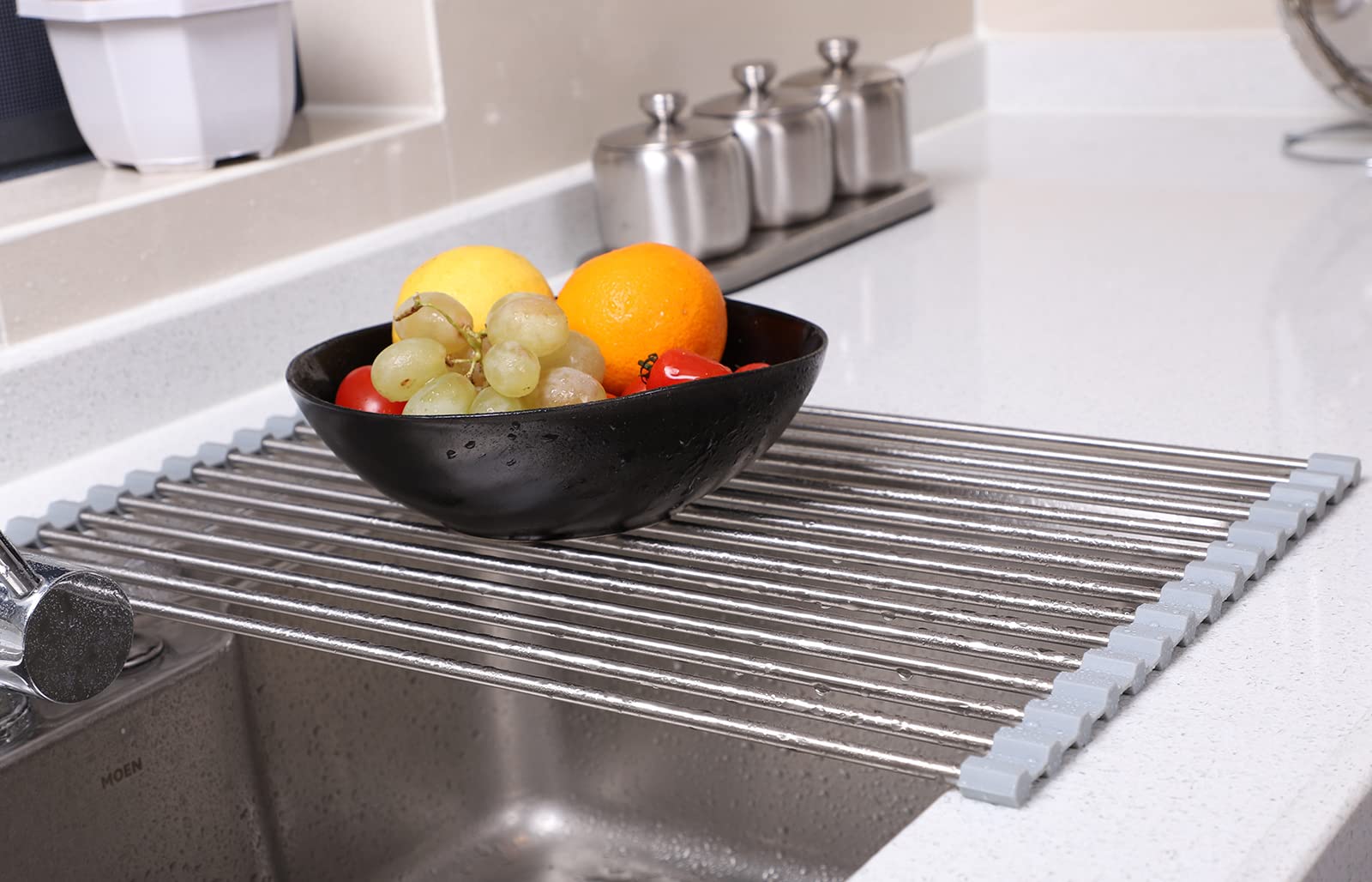 Foldable Stainless Steel Over The Sink Dish Drying Rack - Space Saving Kitchen Countertop Drainer (17.7