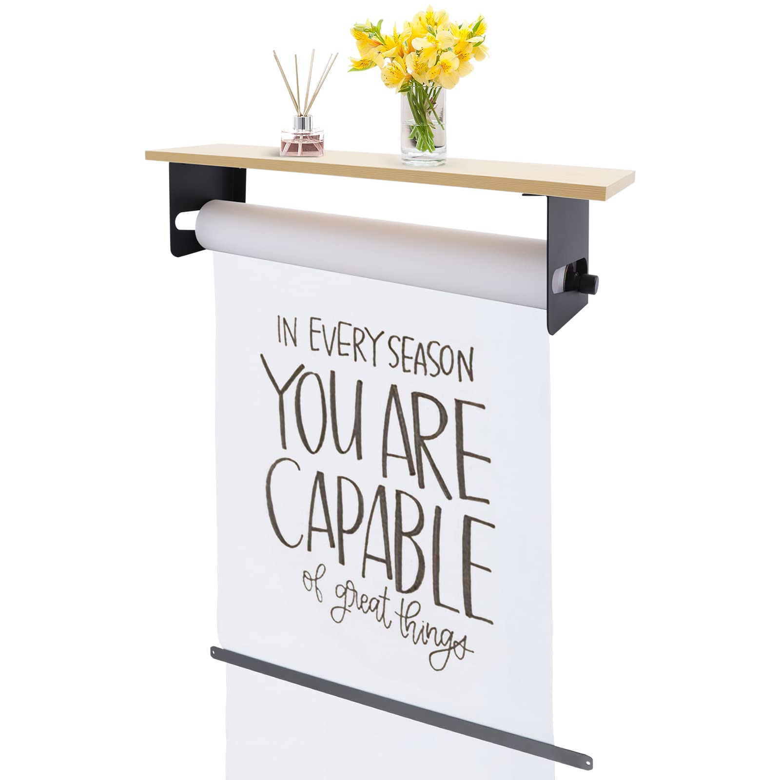 24in Wall Mounted Kraft Paper Dispenser & Cutter with Top Shelf - Hanging Paper Roll Holder for To-Do Lists, Daily Specials, Menus - Perfect for Restaurants, Cafes, Offices, and Home Organization