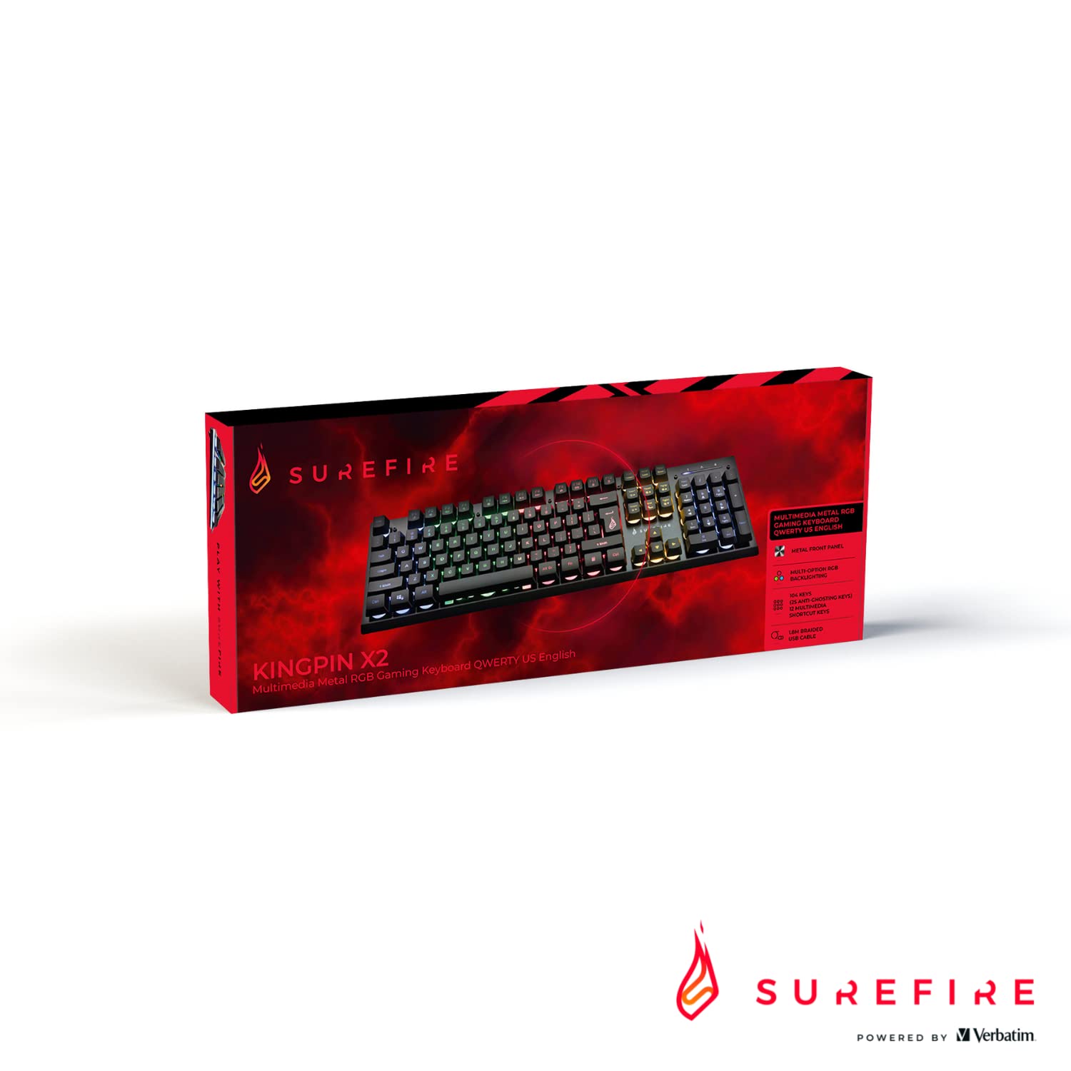 SureFire Kingpin X2 Mechanical Gaming Keyboard - RGB Backlit, Aluminum Faceplate, 25-Key Anti-Ghosting, US QWERTY Layout - Perfect for PC Gaming, Esports & Streaming Setup