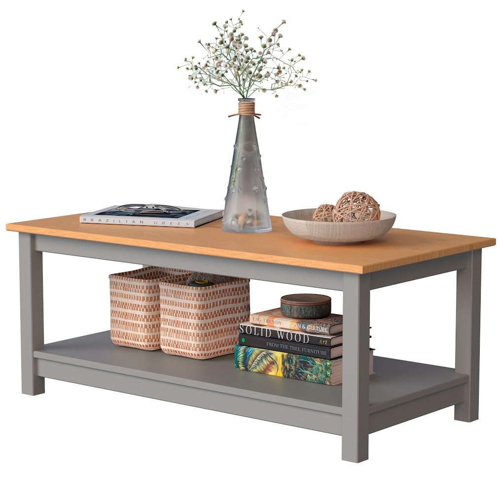 Solid Wood Coffee Table - Gray Pine Wood Living Room Table for Home Decor, Farmhouse Style, Sofa Side Table, Rustic Furniture for Cozy Spaces