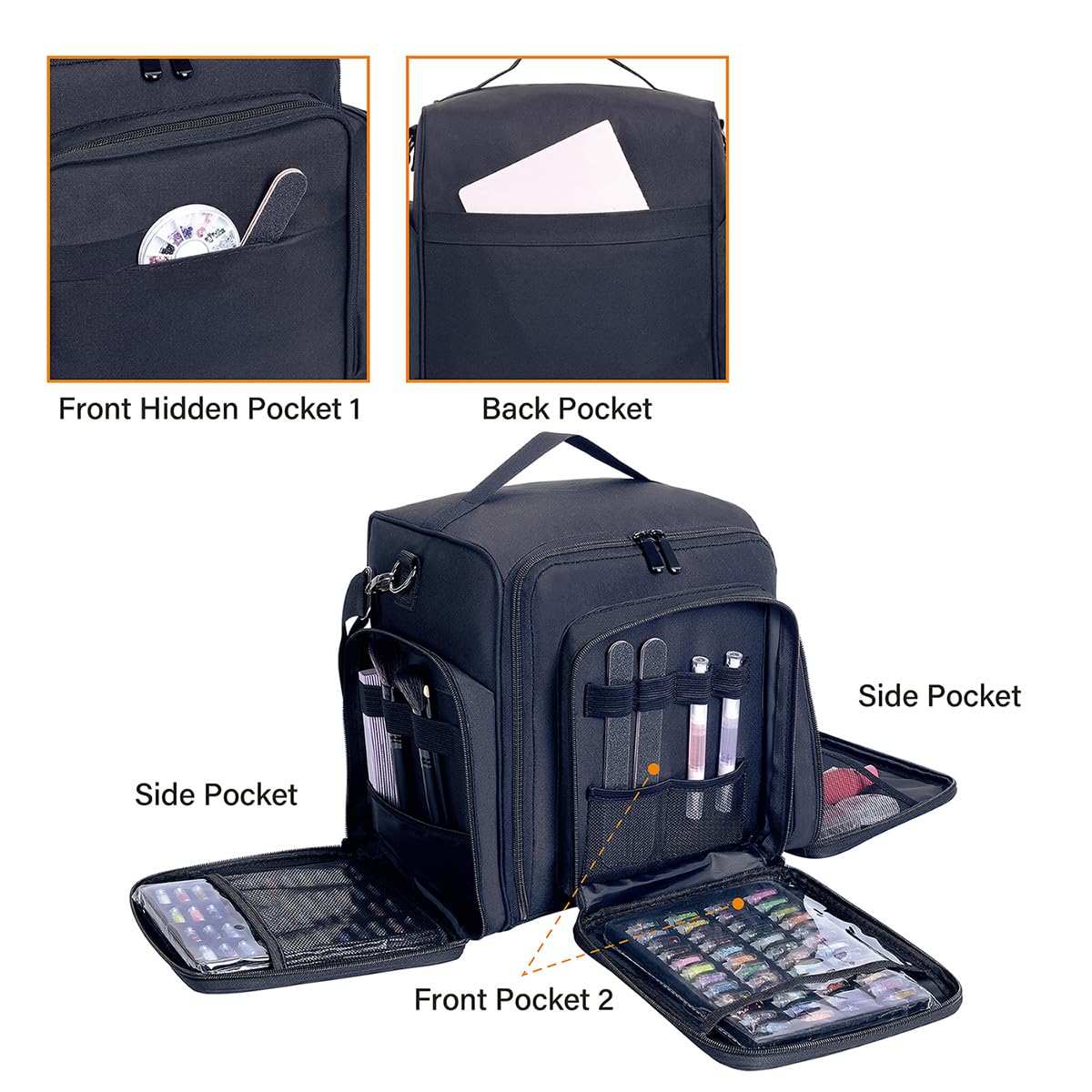 60 Bottle Nail Polish Organizer - Portable Travel Case with Detachable Bags for Nail Tools & Cosmetics Storage