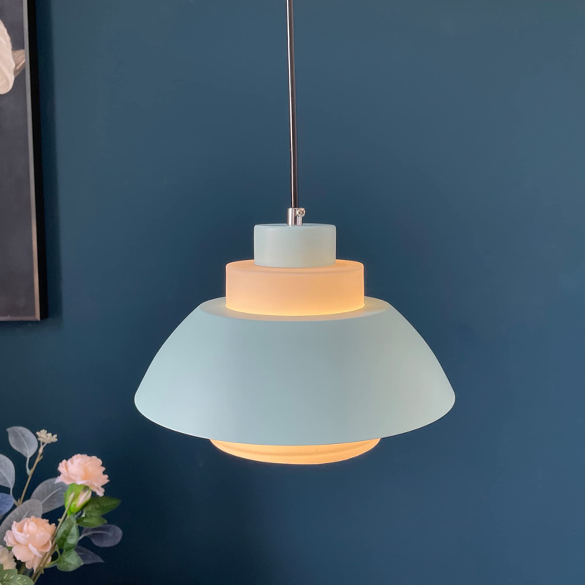 15ft Plug-in Acrylic Handle Pendant Light with UL Dimmer Switch - Macaron Green Nordic Minimalist Loft Style Lampshade for Living Room, Bedroom & Dining Room (Bulbs Not Included)