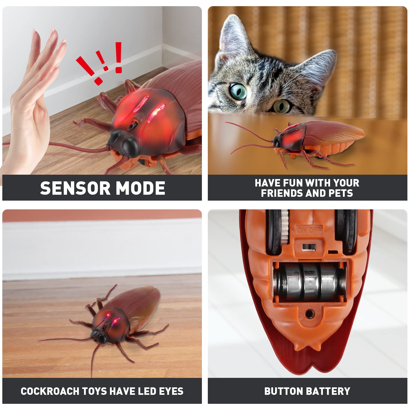 Realistic Electric Moving Cockroach Toy - Interactive Smart Sensing Kitten & Cat Toy, Fake Plastic Bugs for Halloween Prank, Kids Funny Gift (Simulated Roach) - Perfect for Pet Playtime & Halloween Pranks