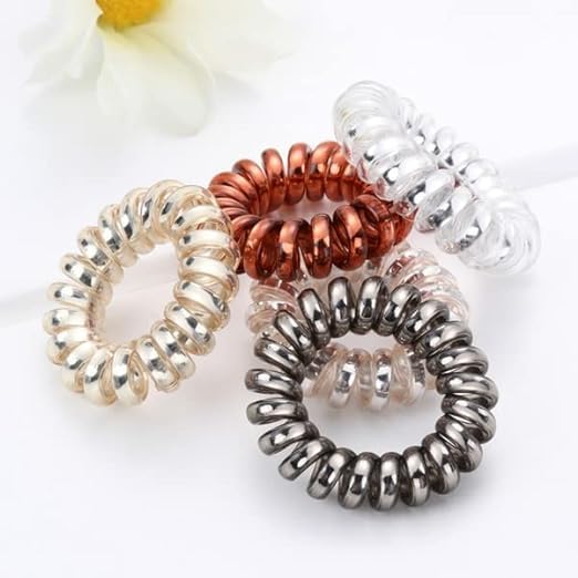 Girl's Heaven 5-Piece Multicolor Spiral Hair Ties Set - Soft Elastic Ponytail Holders, Telephone Wire Hair Bands for Kids & Teens - Perfect for School, Sports, and Everyday Styling