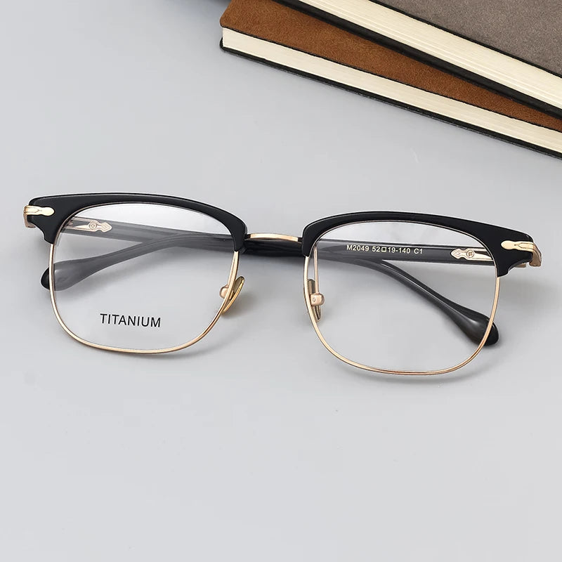 Stylish Unisex Black Titanium Acetate Square Full Rim Eyeglasses M2049 - Perfect for Work, Reading & Fashion Accessories
