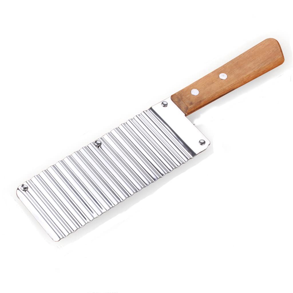 Stainless Steel French Fry Cutter with Wooden Handle - Corrugated Potato Knife for Perfect Homemade Fries | Kitchen Cooking Tool for Restaurants, Fast Food & Home Use