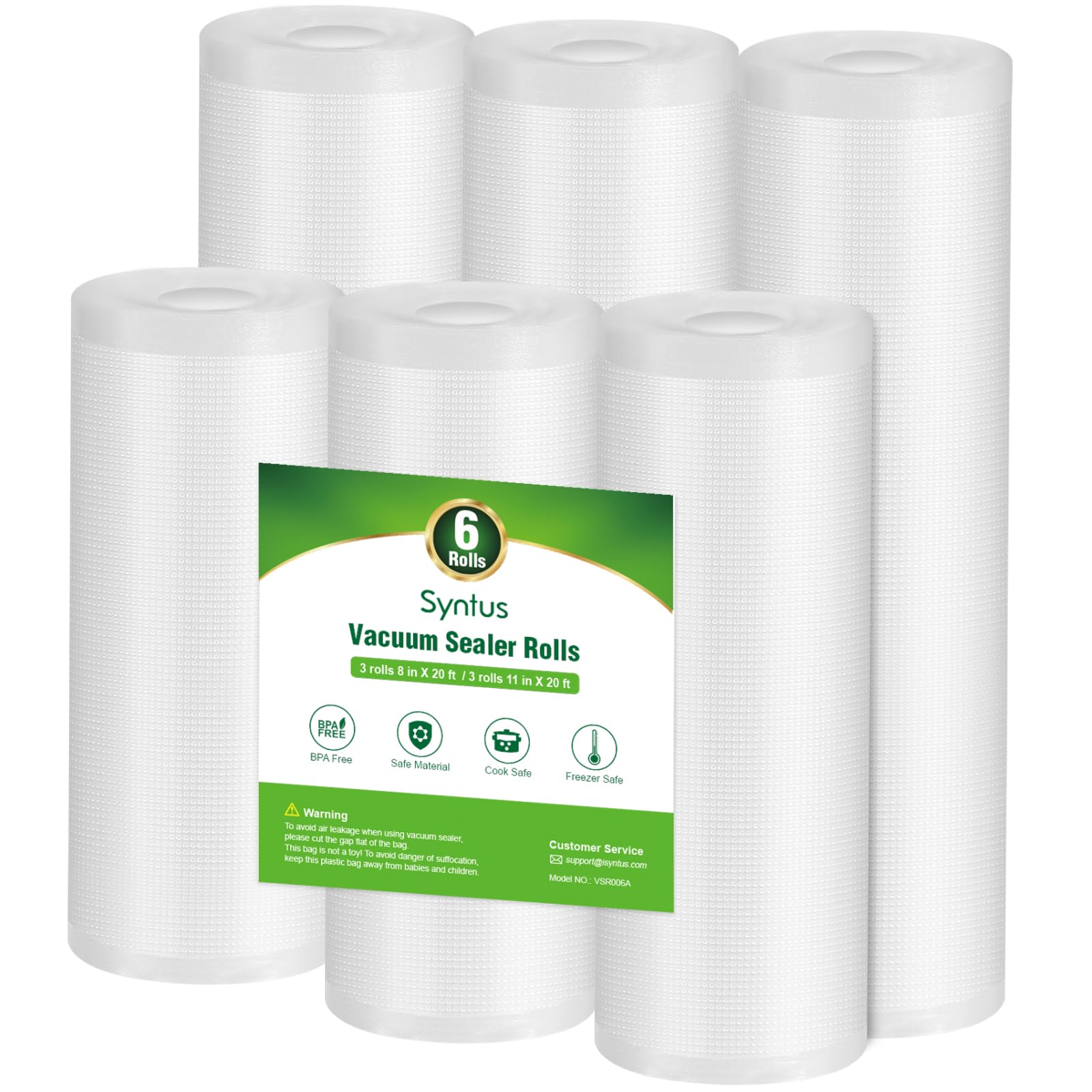 Syntus Commercial Grade Vacuum Sealer Bags - 6 Pack (3 Rolls 11
