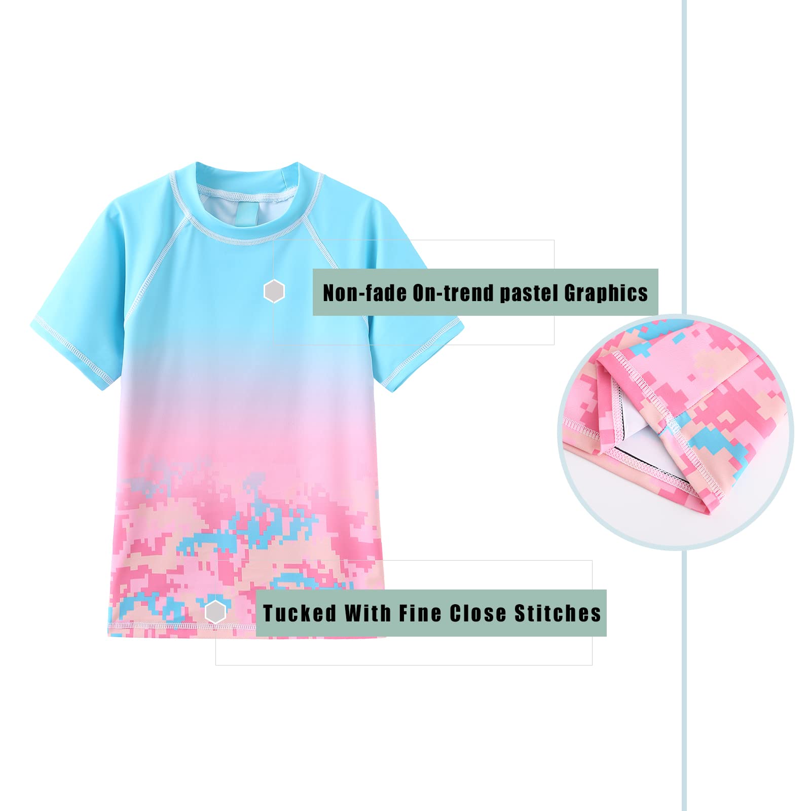 **Girls Rash Guard Swimsuits Short Sleeve UPF 50+ Sun Protection One Piece Bathing Suit for Kids 7-16 Years - Perfect for Swimming, Beach & Pool Activities**