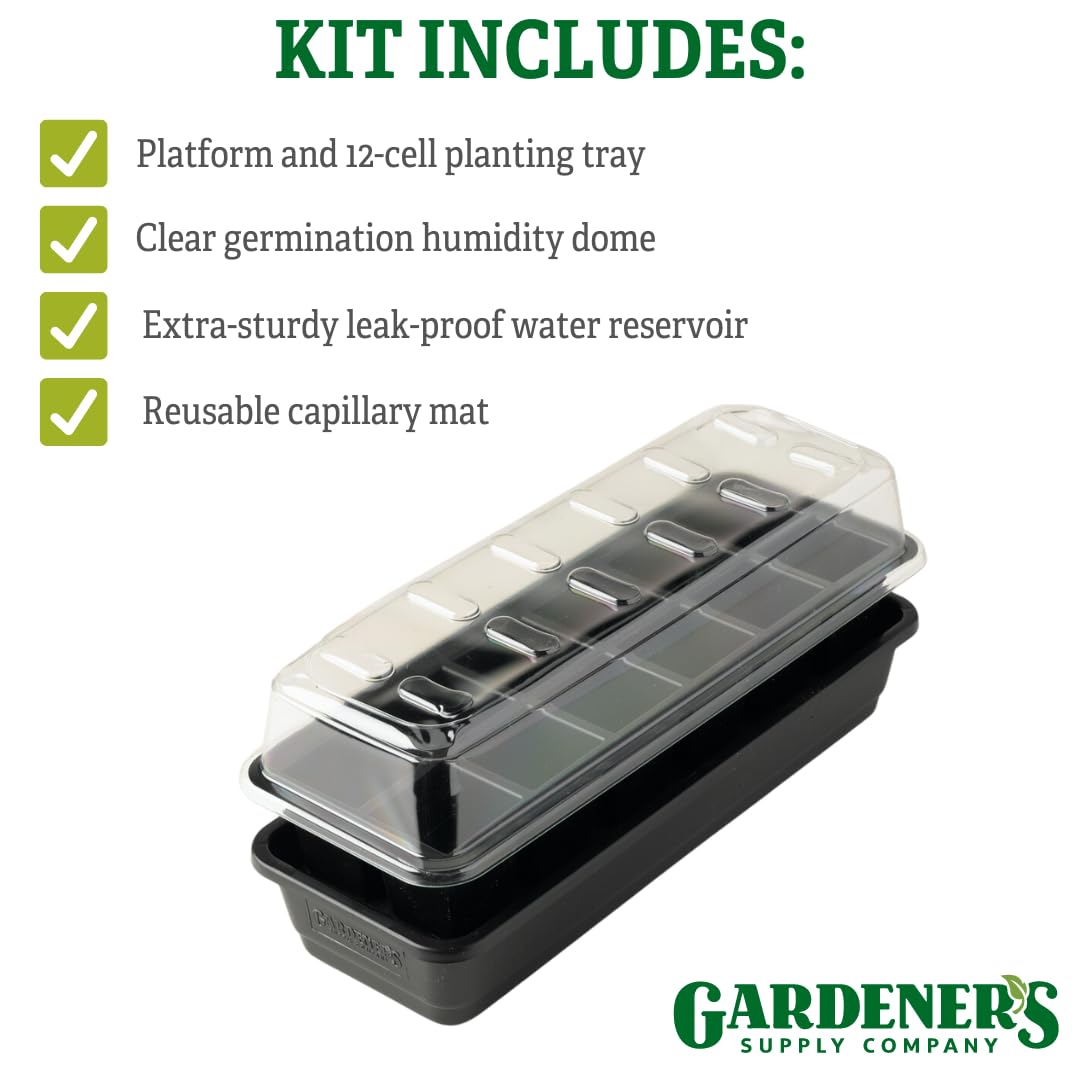 Gardener's Supply Company GrowEase Self-Watering Seed Starting Kit - 12-Cell Seedling Tray with Capillary Mat, Water Reservoir & Clear Germination Dome | Indoor Greenhouse Gardening Supplies for Herbs, Vegetables & Flowers | Perfect for Home Gardeners & Beginners