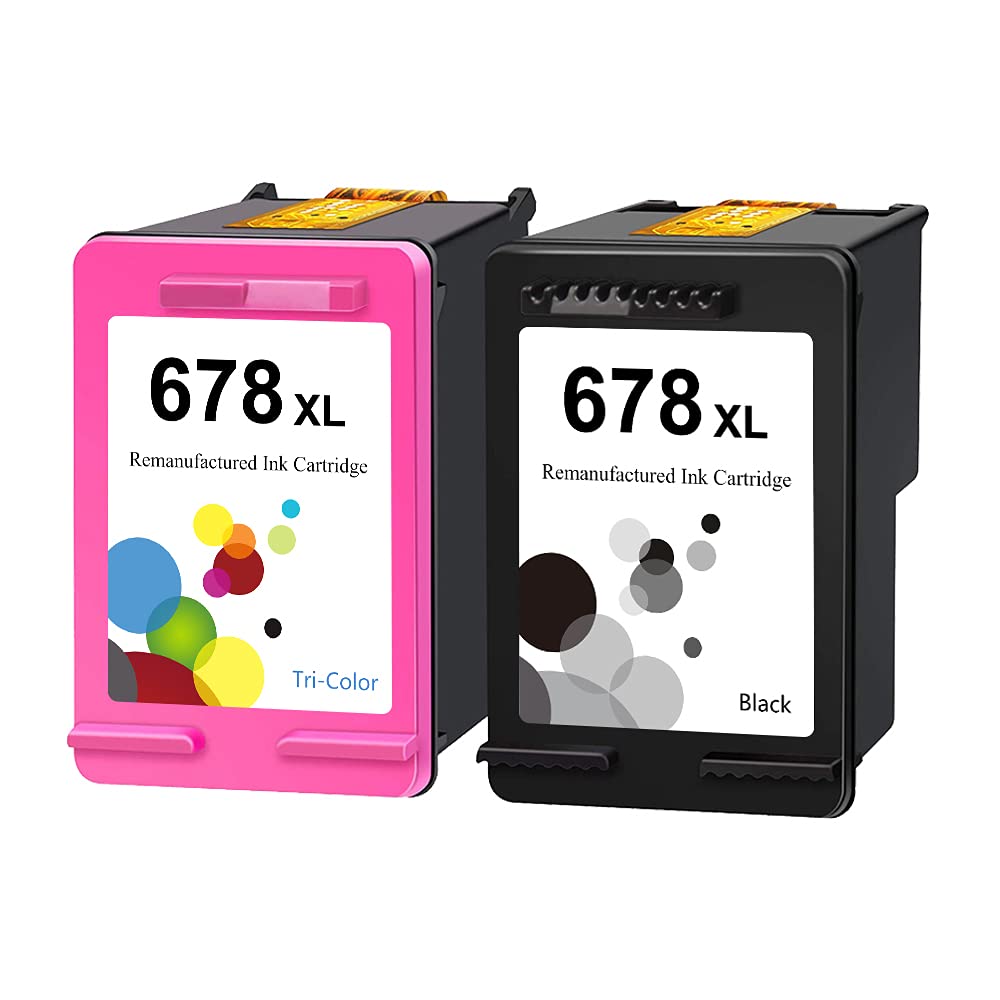 High-Quality Remanufactured 678XL Ink Cartridges for HP 678 678XL - Compatible with HP Deskjet 1018, 1518, 2515, 2548, 2648, 3515, 3548, 4518 Printers - 1 Black & 1 Tri-Color Pack - Perfect for Home, Office, and School Printing Needs