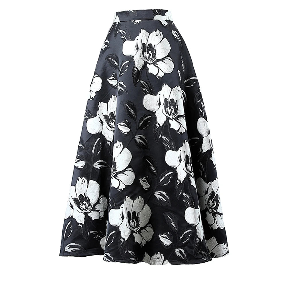Stylish Black Casual Slim Print Colorblock Skirt for Women - Gathered Waist Flattering Design, Perfect for Autumn Outfits & Office Wear