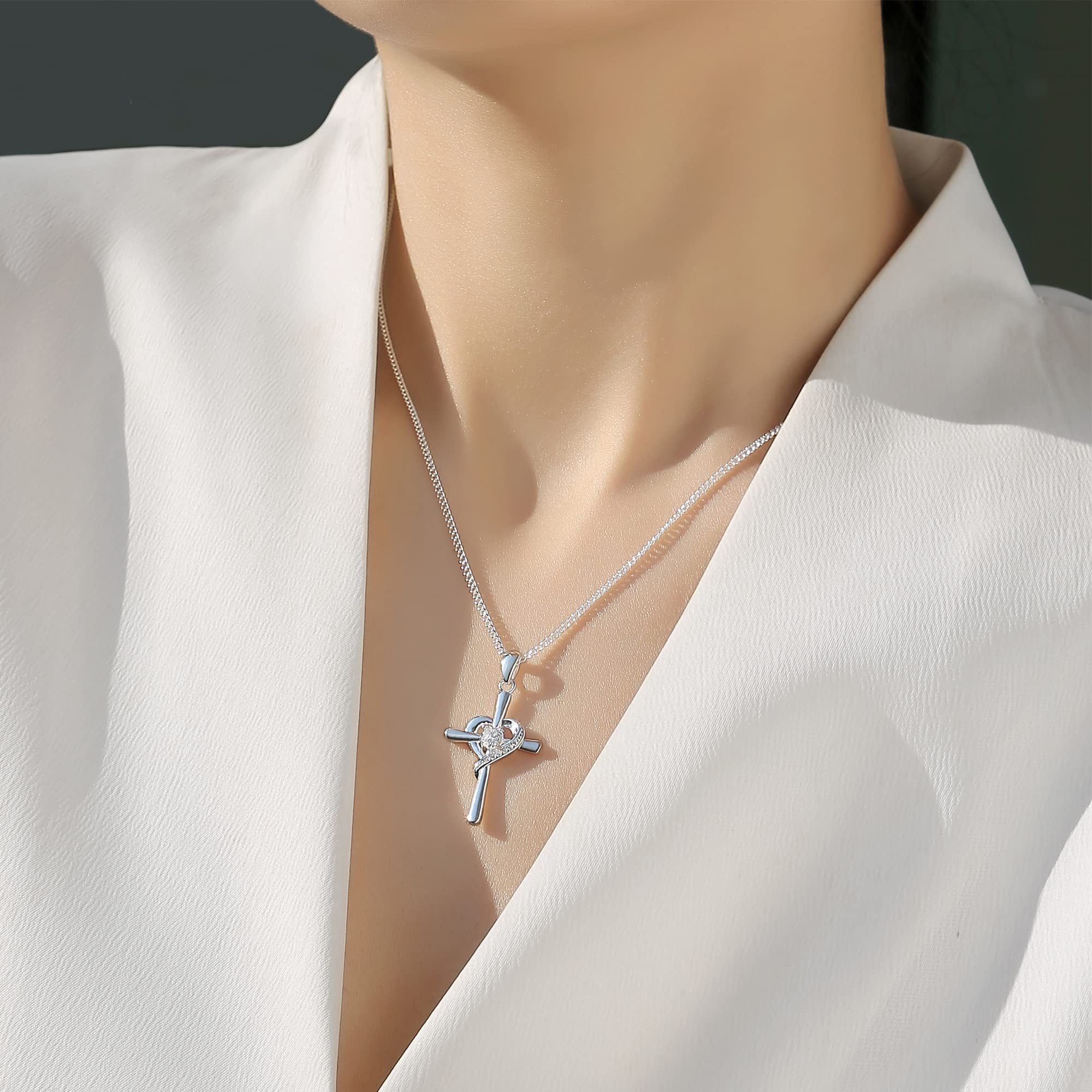 925 Sterling Silver CZ Cross Pendant Necklace for Women & Men - Religious Christian Jewelry - Sparkling Cubic Zirconia Crucifix - Perfect for Church, Baptism, Weddings & Everyday Faith Fashion