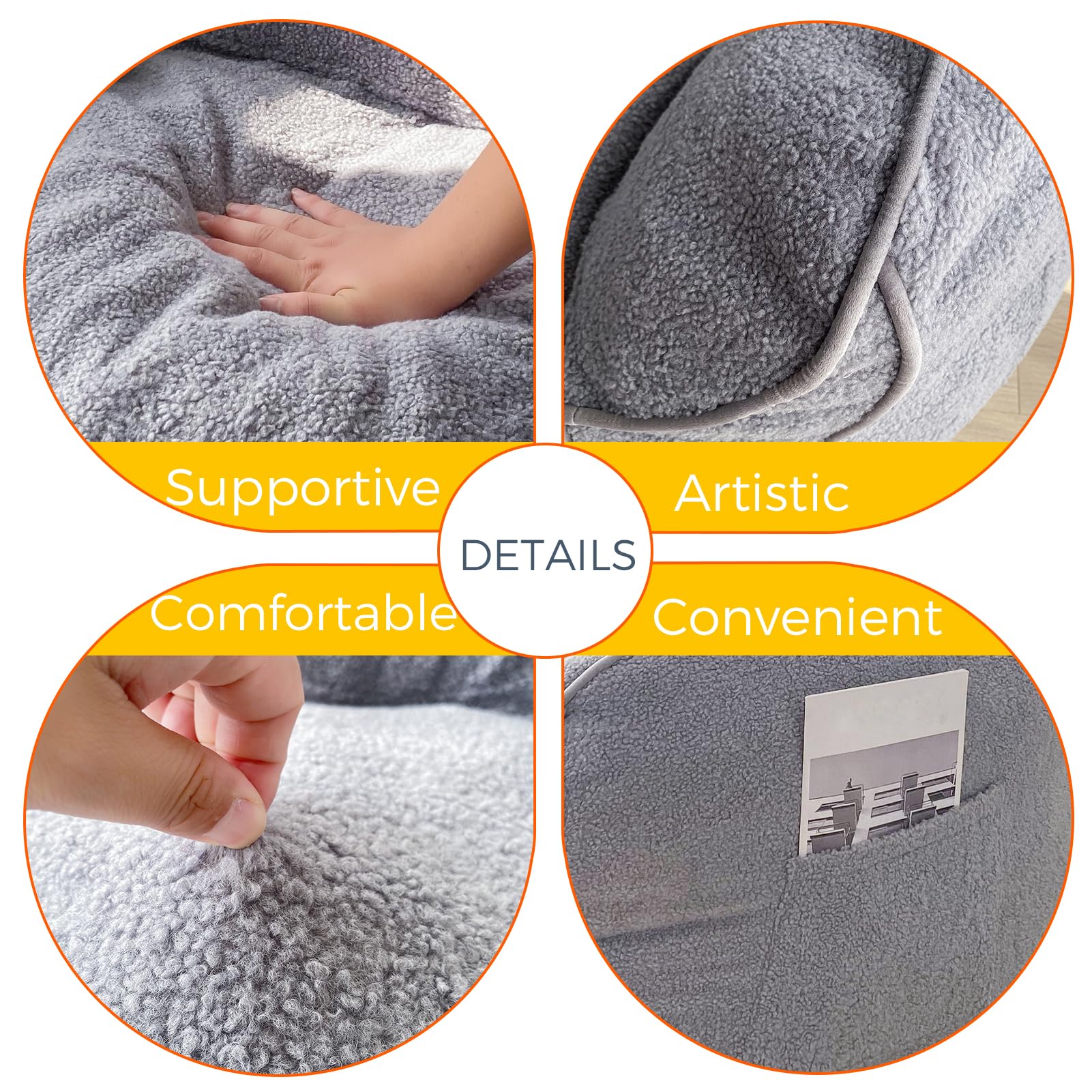 MAXYOYO Giant Bean Bag Chair for Adults - Large Fluffy Bean Bag Couch with Decorative Edges, Grey - Perfect for Living Room, Bedroom, Game Room & Dorm Relaxation