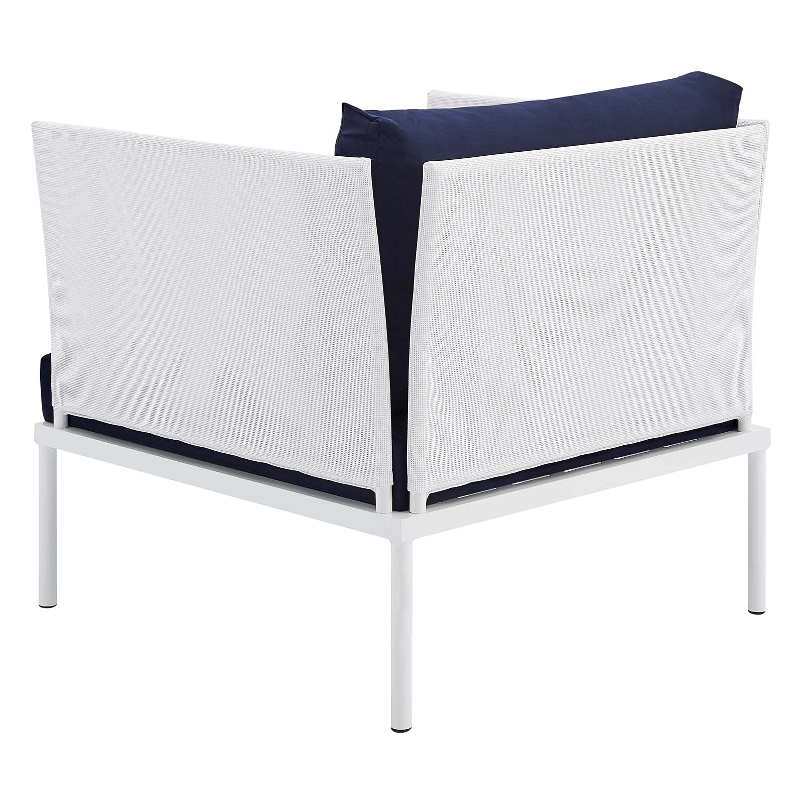 Modern Outdoor Lounge Sectional Sofa Set with Chair & Table - Aluminum Frame in White, Blue & Navy - Perfect for Patio, Garden & Poolside Relaxation