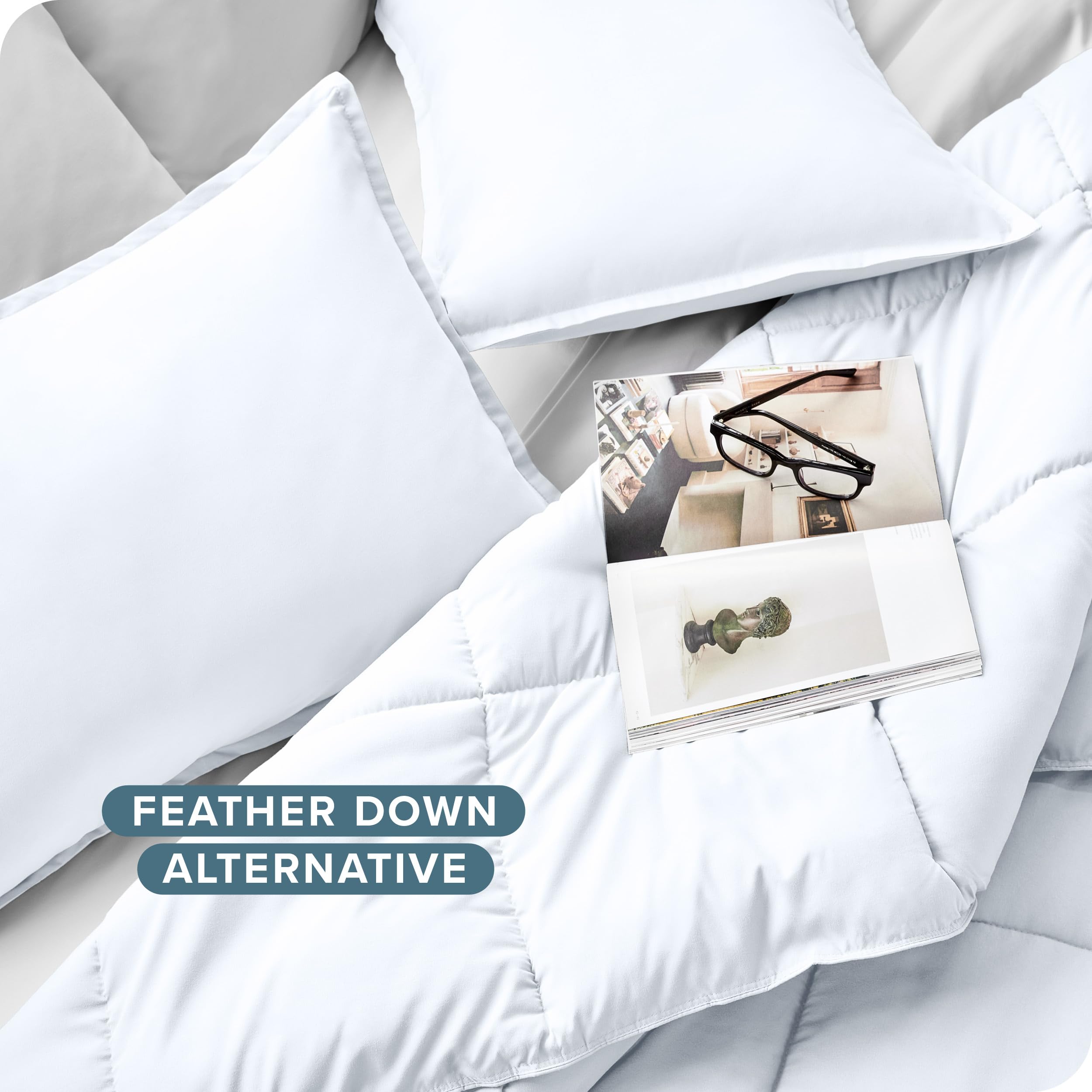 Bare Home Oversized King Comforter Set - Ultra-Soft Goose Down Alternative - Premium 1800 Series All-Season Bedding - White Luxury Bedding for Master Bedroom & Guest Room Comfort