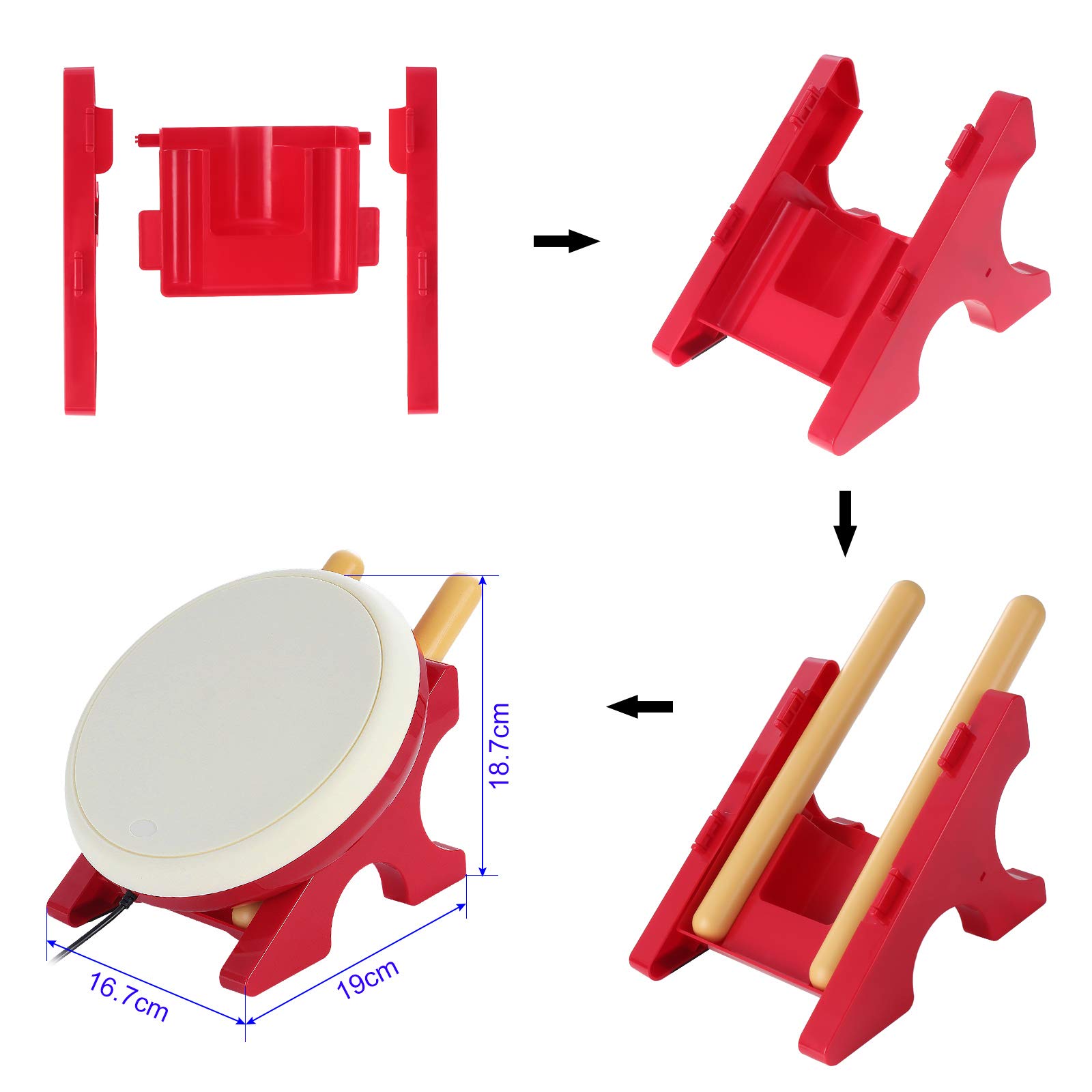 abcGoodefg 3-in-1 Taiko Drum Controller Set with Joycon - Compatible with Nintendo Switch, PS4, PS3 | Rhythm Game Accessories with Drum Sticks | Perfect for Family Game Nights & Music Gaming Enthusiasts