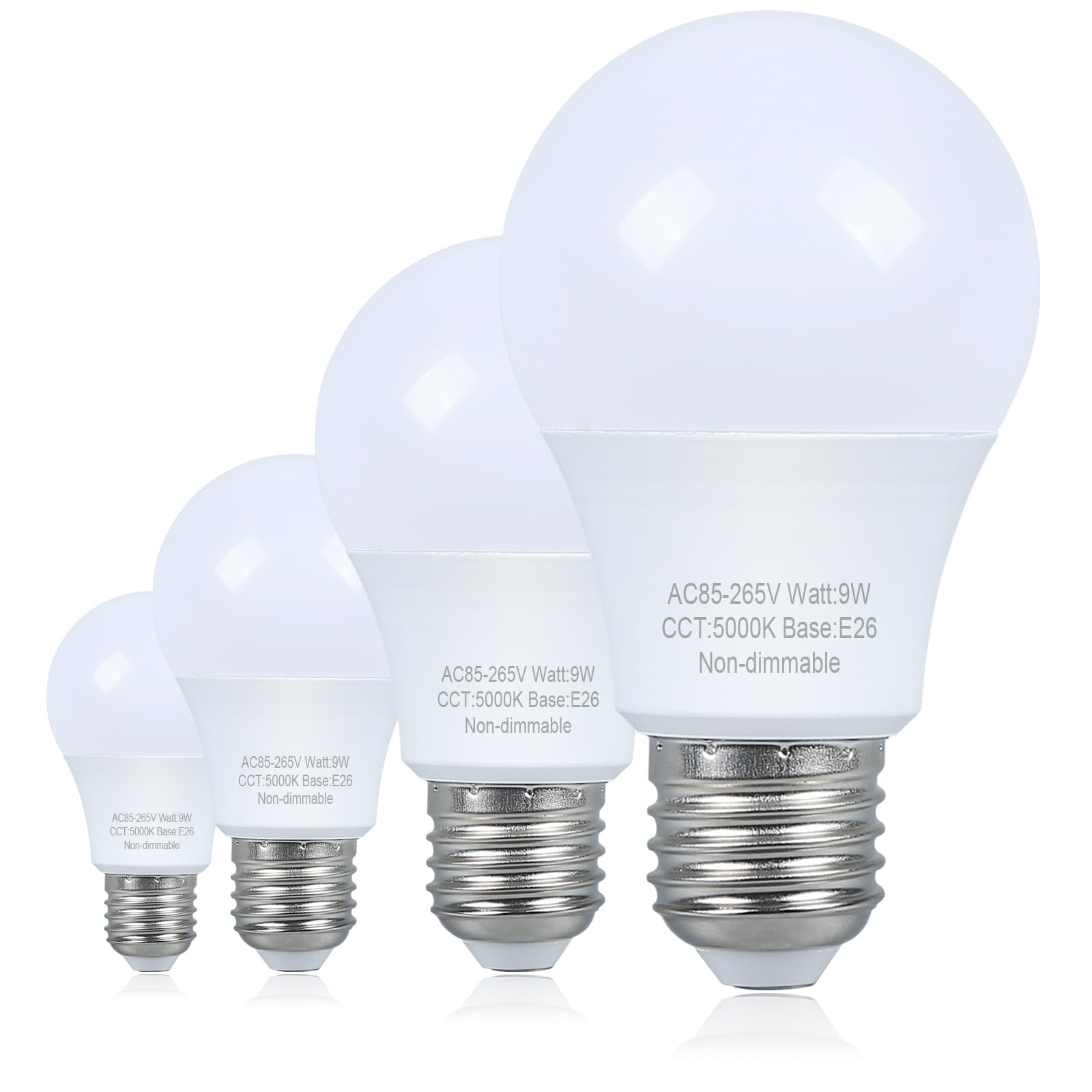 4 Pack LED Light Bulbs 60W Equivalent, 5000K Daylight White, A19 Standard E26 Base, 120V Non-Dimmable - Bright Energy Efficient Lighting for Home, Office, Kitchen & Bedroom