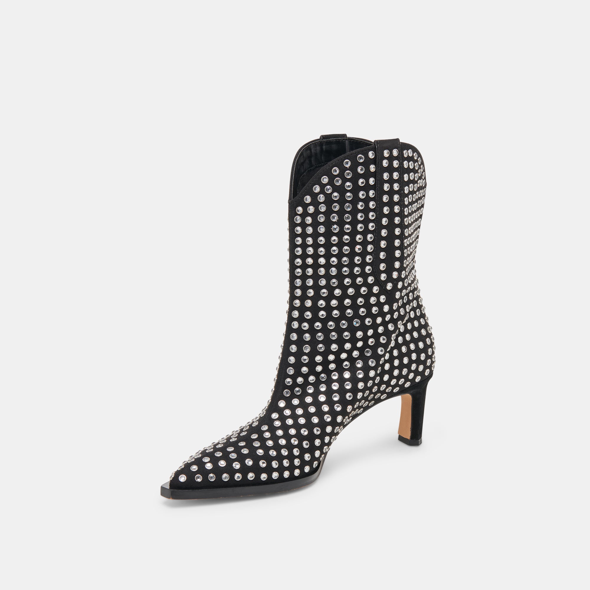 ANZEL Women's Crystal Stud Booties - Black Rhinestone Ankle Boots for Party, Wedding & Evening Outfits
