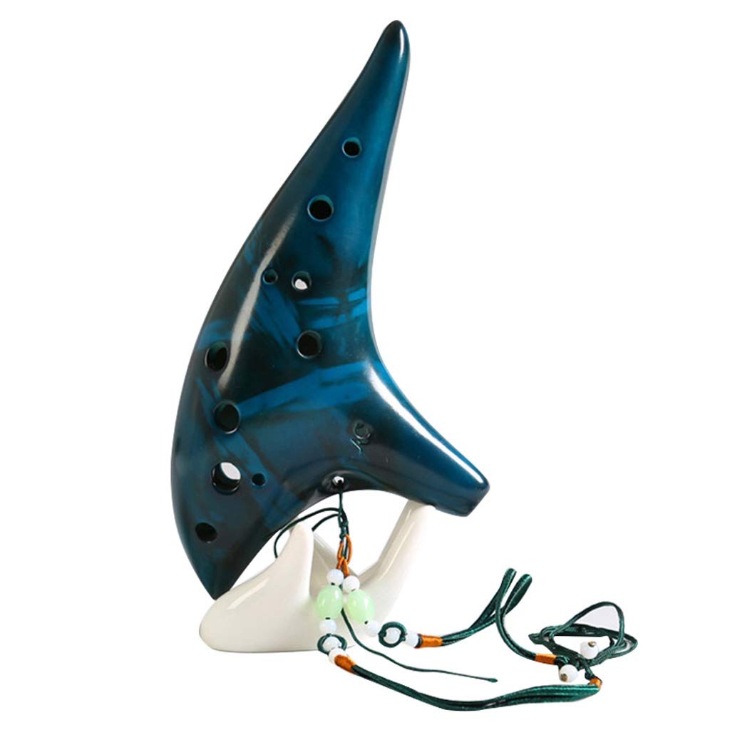 WDPP Classic 12-Hole Ceramic Ocarina Flute - Alto Smoked Submarine Style Musical Instrument | Perfect Gift for Music Lovers (Christmas, Birthday) | Premium Blue Ocarina for Beginners & Collectors | Play Zelda Songs, Folk Music & Meditation Tunes