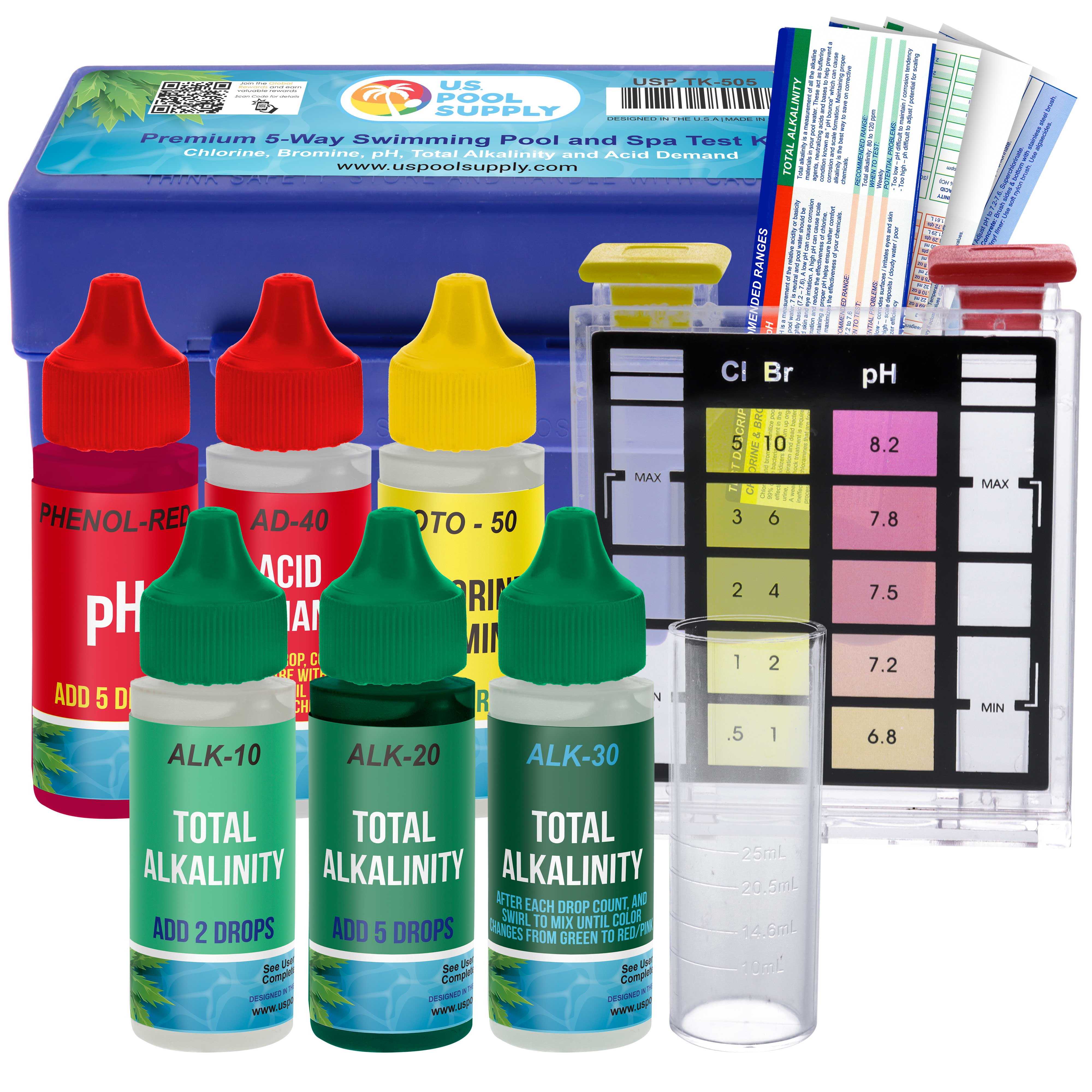 Premium 5-Way Swimming Pool & Spa Water Test Kit - pH, Chlorine, Bromine, Alkalinity & Acid Demand Testing | Maintain Perfect Chemical Balance for Crystal Clear Water | Ideal for Home Pools, Hot Tubs & Spas