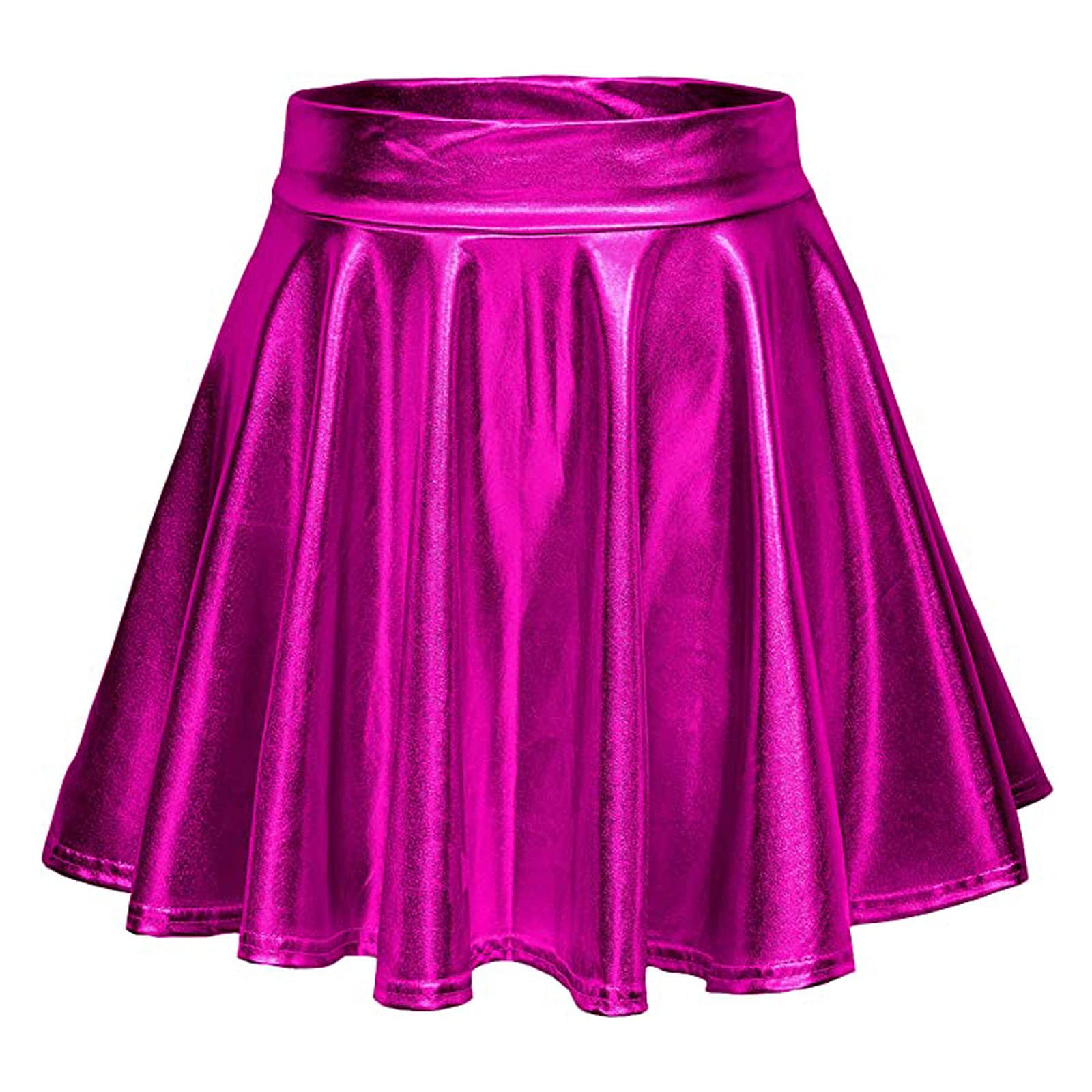 Women's Flared Midi Skirt - Casual Pleated A-Line Metallic Shiny Skirt for Work, Party & Date Night | Trendy Fashion Skirts for Women