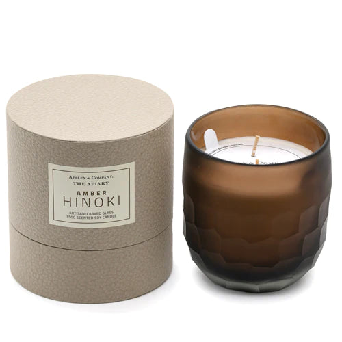 Premium Amber Hinoki Apiary Candle 350g - Natural Beeswax & Japanese Cypress Scent - Handcrafted by Apsley and Company - Perfect for Relaxation, Spa Days & Home Aromatherapy