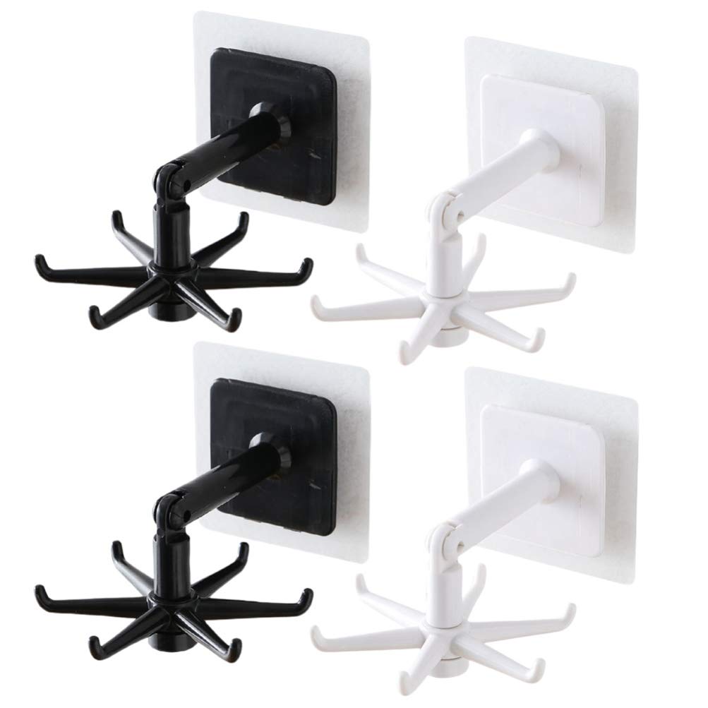 Rotatable Wall Hooks 4-Pack - Plastic Bathroom & Kitchen Storage Hooks for Keys, Bags, Towels - Space Saving Shower Hooks for Home Organization (Perfect for Bathrooms, Showers, Bedrooms & Entryways)