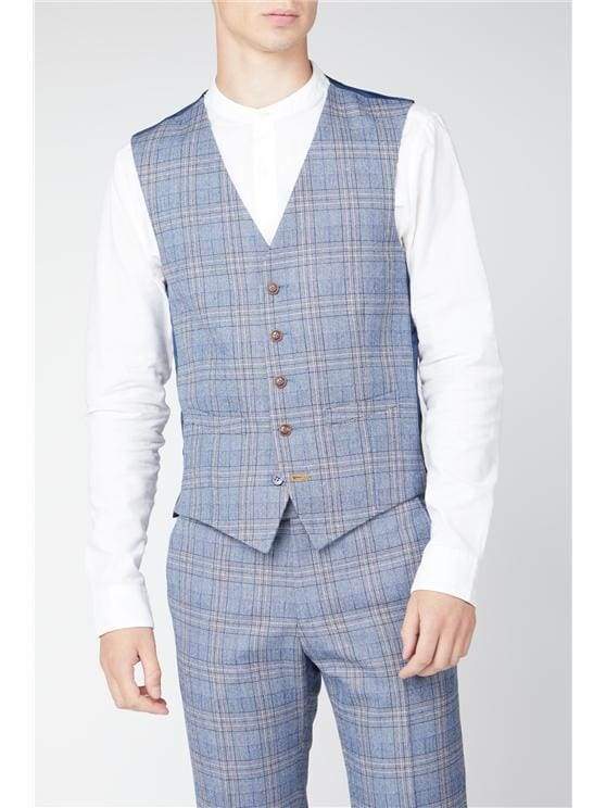 Vintage Light Blue Tweed Check Waistcoat for Men - Classic Antique Vest for Formal Wear, Weddings & Cosplay - Perfect for Steampunk, Victorian & Retro Fashion Outfits