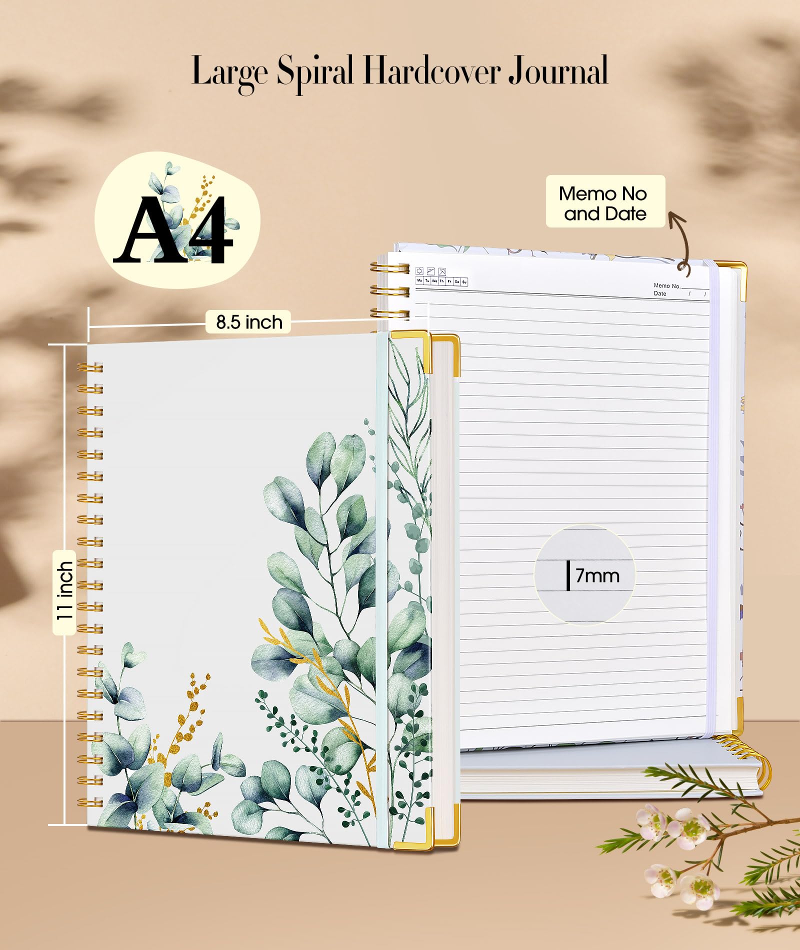 Aesthetic Spiral Notebook Journal for Women - 200 Pages Lined Notebook 8.5