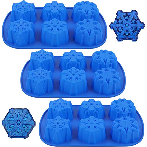 3-Piece Christmas Snowflake Silicone Mold Set - 6 Cavity Blue Snowflake Molds for Baking, Chocolate, Soap, Candles & Candy - Perfect for Holiday Desserts, Cake Decorations & DIY Crafts