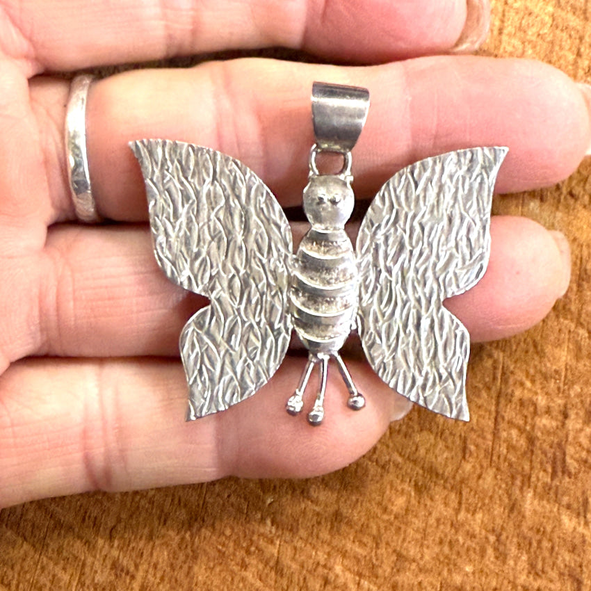 Vintage Large Butterfly Pendant Necklace - Sterling Silver 925 Jewelry for Women, Gift for Her, Birthday, Anniversary, Valentine's Day