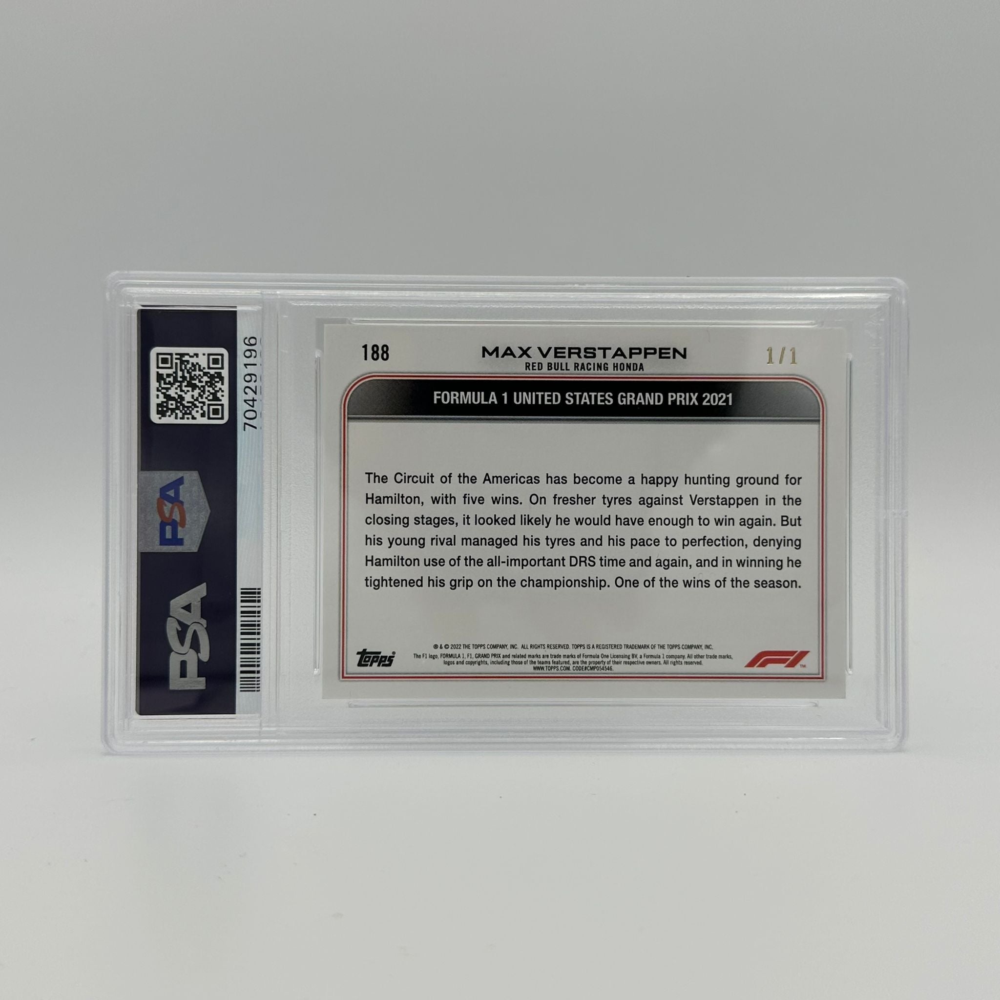 PSA 9 1/1 Max Verstappen #188 2021 Topps Chrome Formula 1 Driver of the Day Foilfractor Trading Card - Perfect for F1 Collectors and Racing Fans Display