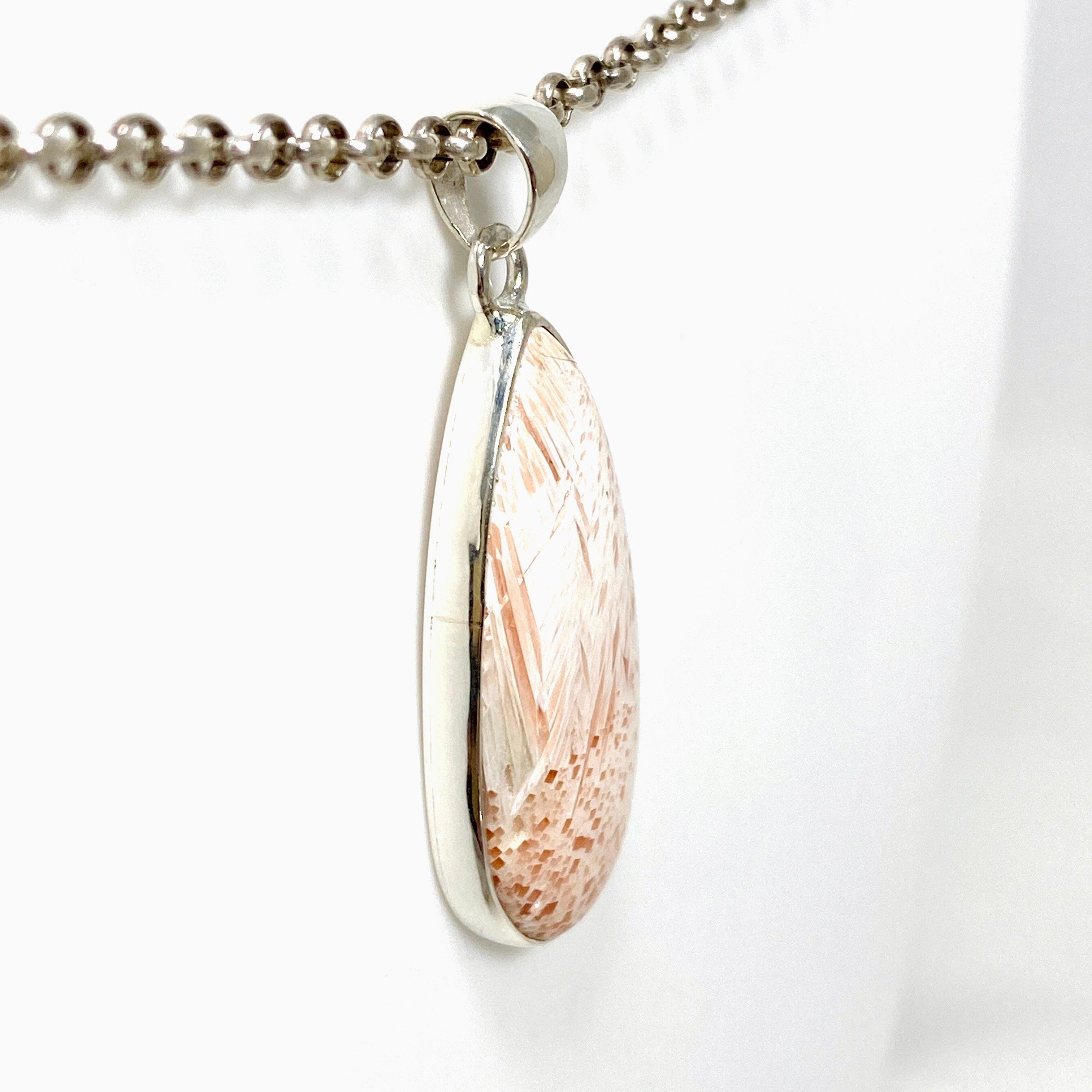Natural Peach Scolecite Teardrop Pendant Necklace KPGJ4520 - Healing Crystal Jewelry for Meditation, Energy Balancing & Spiritual Gifts