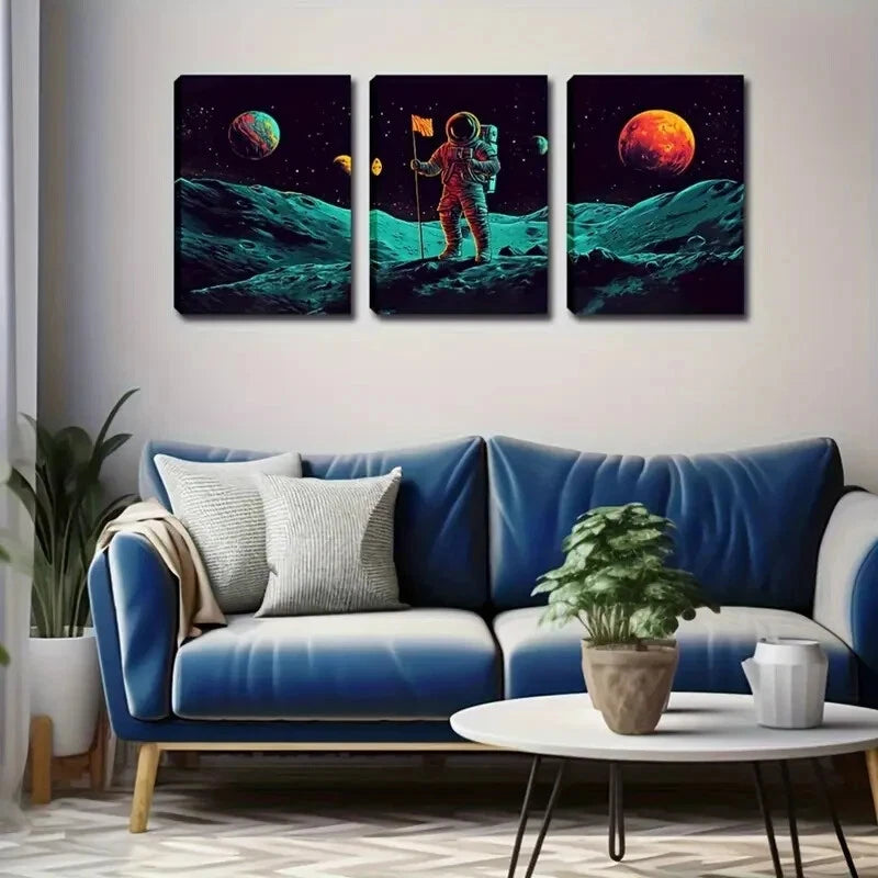 3-Piece Black Starry Outer Space World Wall Art Set - Framed Canvas Prints 50x70cm - High Quality Space-Themed Decor - Ready to Hang - Perfect for Living Room, Bedroom or Office Decor