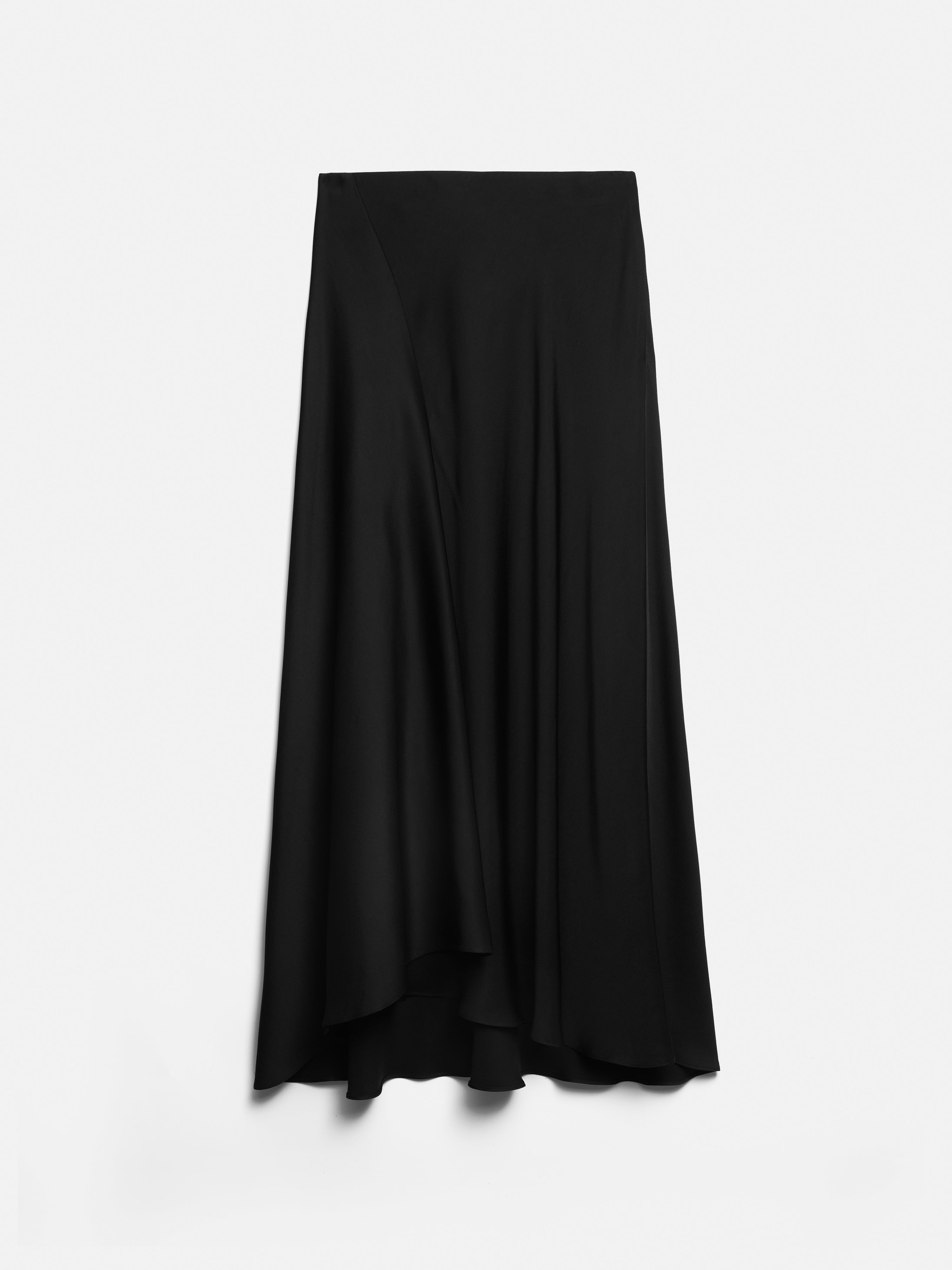 Elegant Black Satin Bias Cut Asymmetric Skirt for Women - Perfect for Evening Parties, Date Nights & Special Occasions