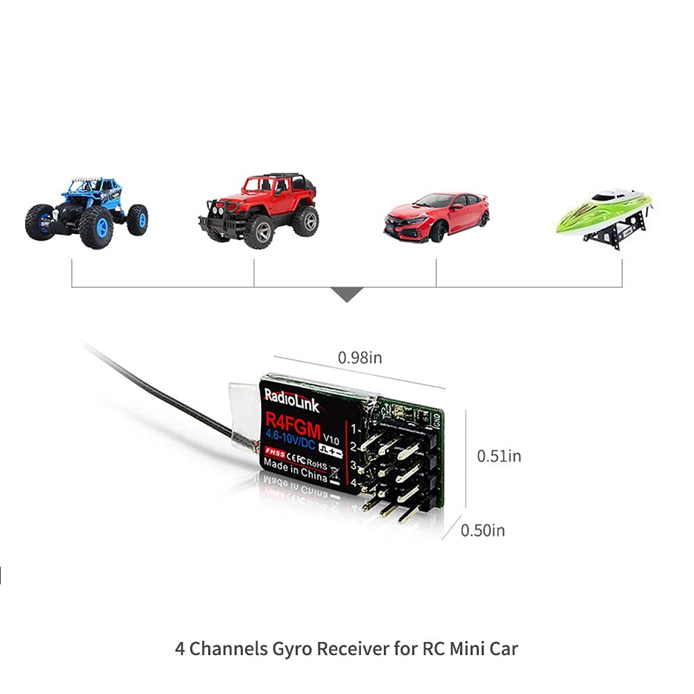 Radiolink RC4GS V3 2.4GHz 4-Channel RC Radio Transmitter with 2 Receivers (R6FG/R4FGM) & Gyro System - Perfect for Crawler, Truck, Car, and Boat Remote Control Vehicles - Ideal for Off-Road Racing, Rock Crawling, and Water Sports