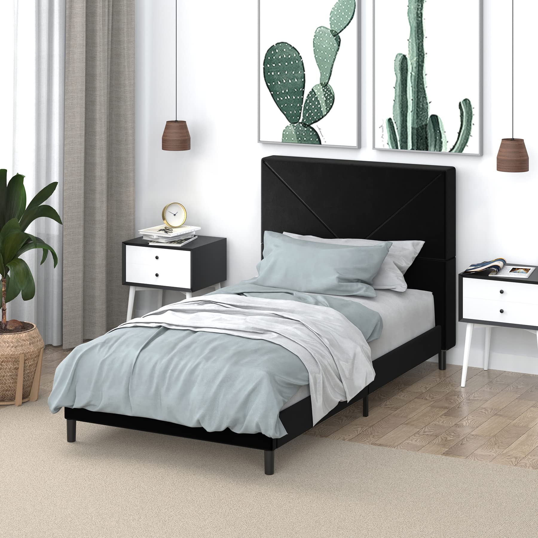 Flolinda Twin Bed Frame - Velvet Upholstered Platform Bed with Headboard & Wood Slat Support | No Box Spring Needed | Noise Free & Easy Assembly | Perfect for Kids Rooms, Guest Bedrooms & Small Spaces