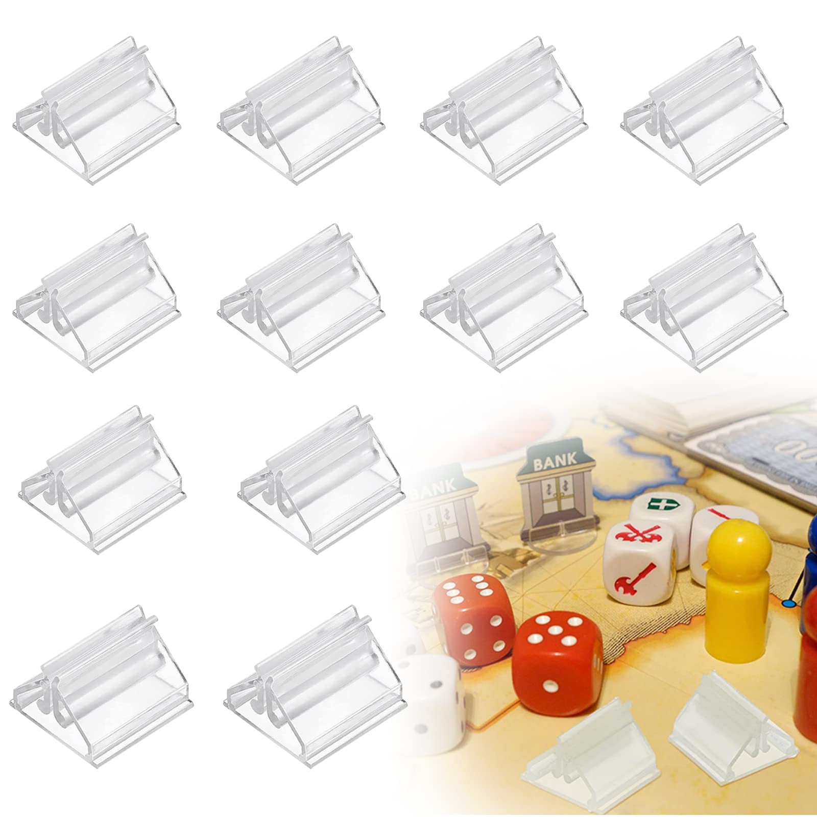 24-Piece Clear Plastic Game Card Stands & Holders - Perfect for Board Games, Card Games, and Party Favors - Durable Card Markers for Game Nights, Poker, Magic Tricks & Family Gatherings