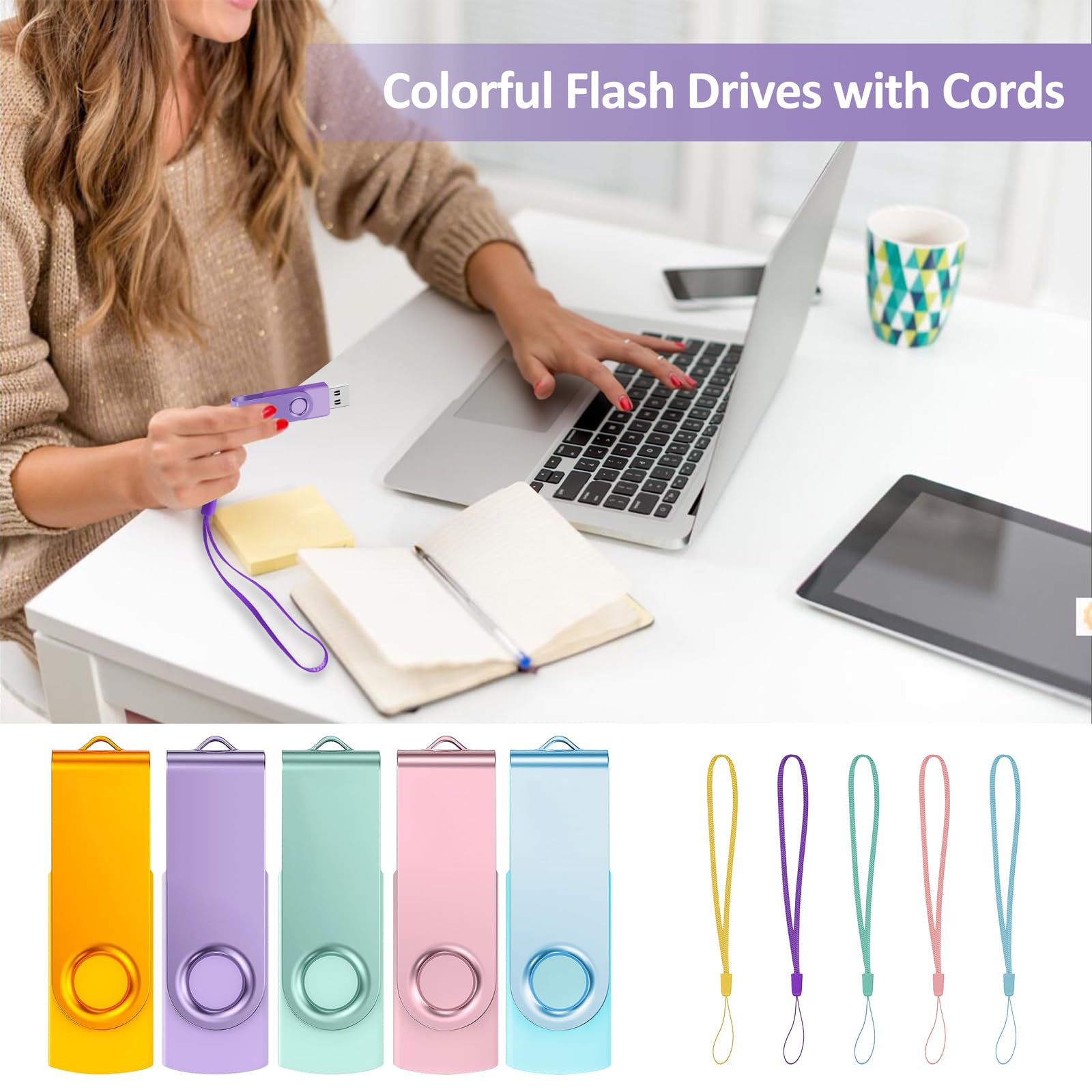 ABLAZE 64GB USB Flash Drive 5-Pack with Lanyards - Bulk Storage for Office & School